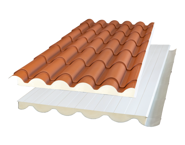 PANEL SÁNDWICH IMITACIÓN TEJA COPPO ROJO/BLANCO 4 CM 4,9X1 M