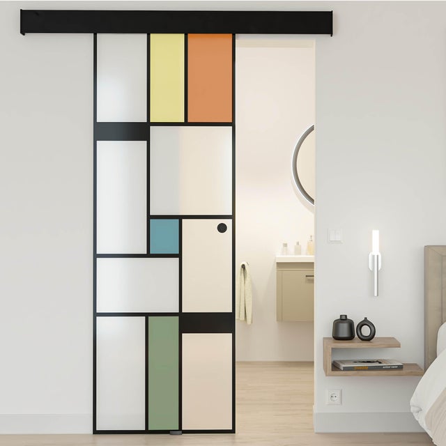 Verrière Atelier alu Mondo 83 couliss noir sérigraphié 1carreau, H.204 x l.83 cm