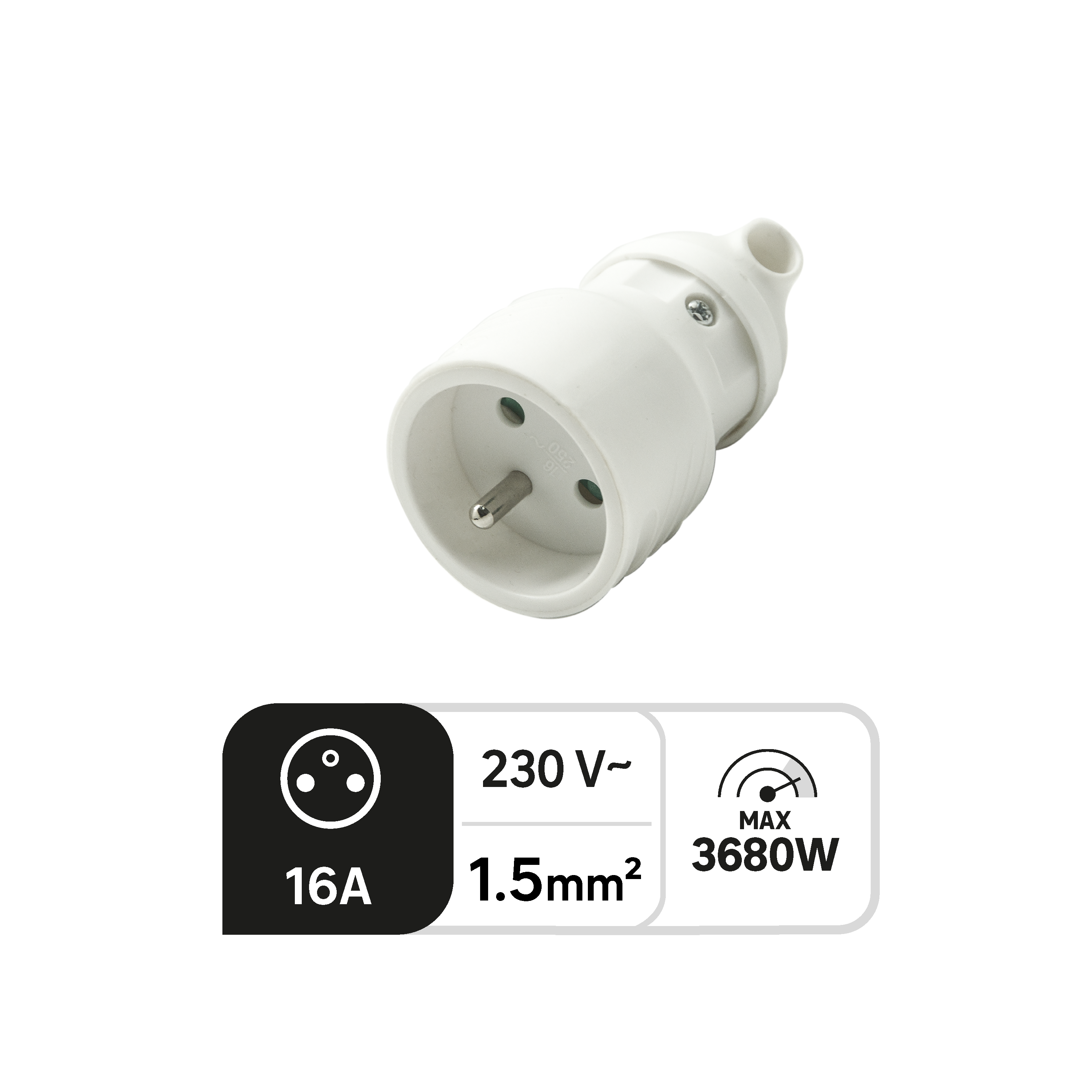 Fiche électrique femelle 2 pôles + terre, connexion sur le côté, 16 A, blanc - 2