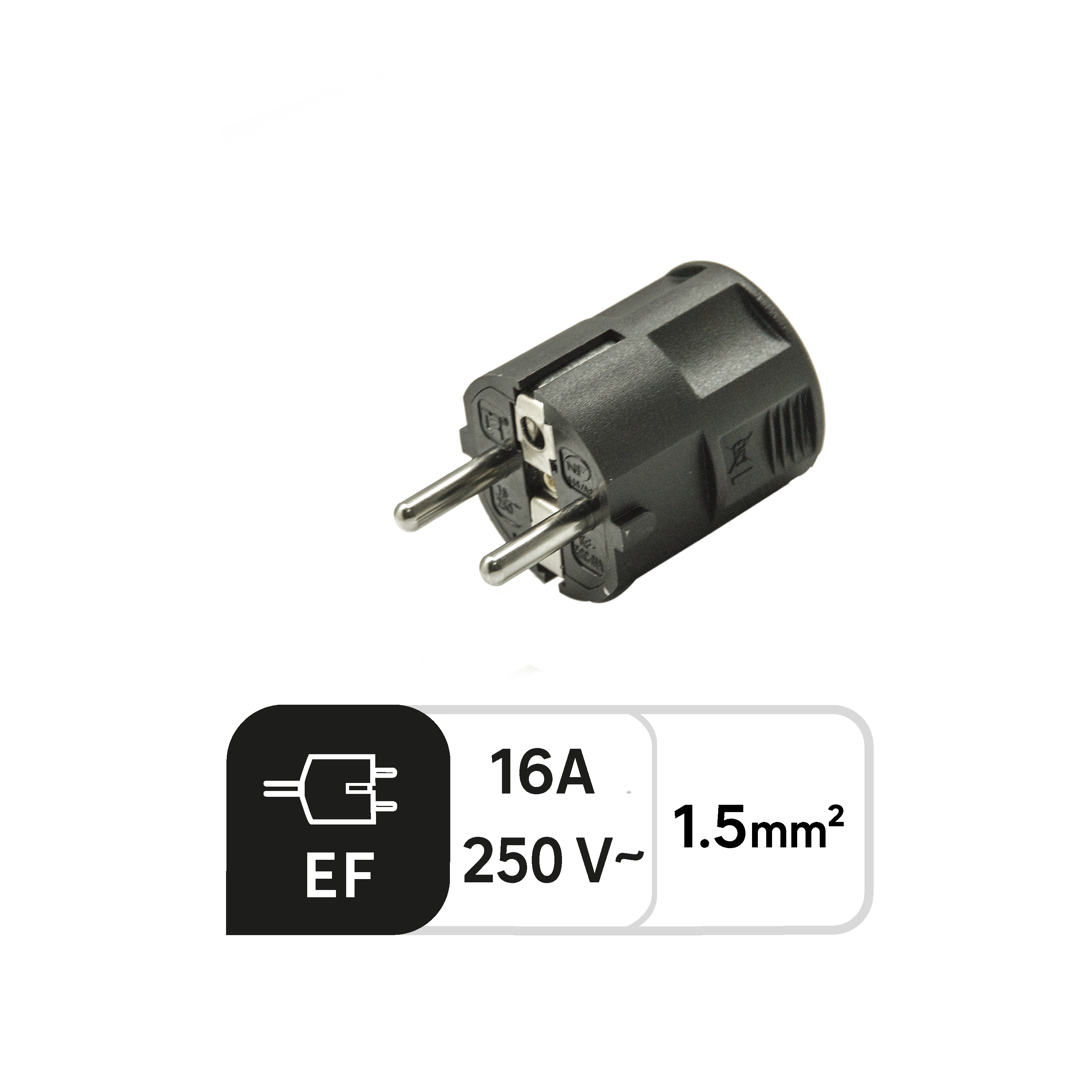 Fiche électrique mâle 2 pôles + terre, connexion en haut, 16 A, noir - 2