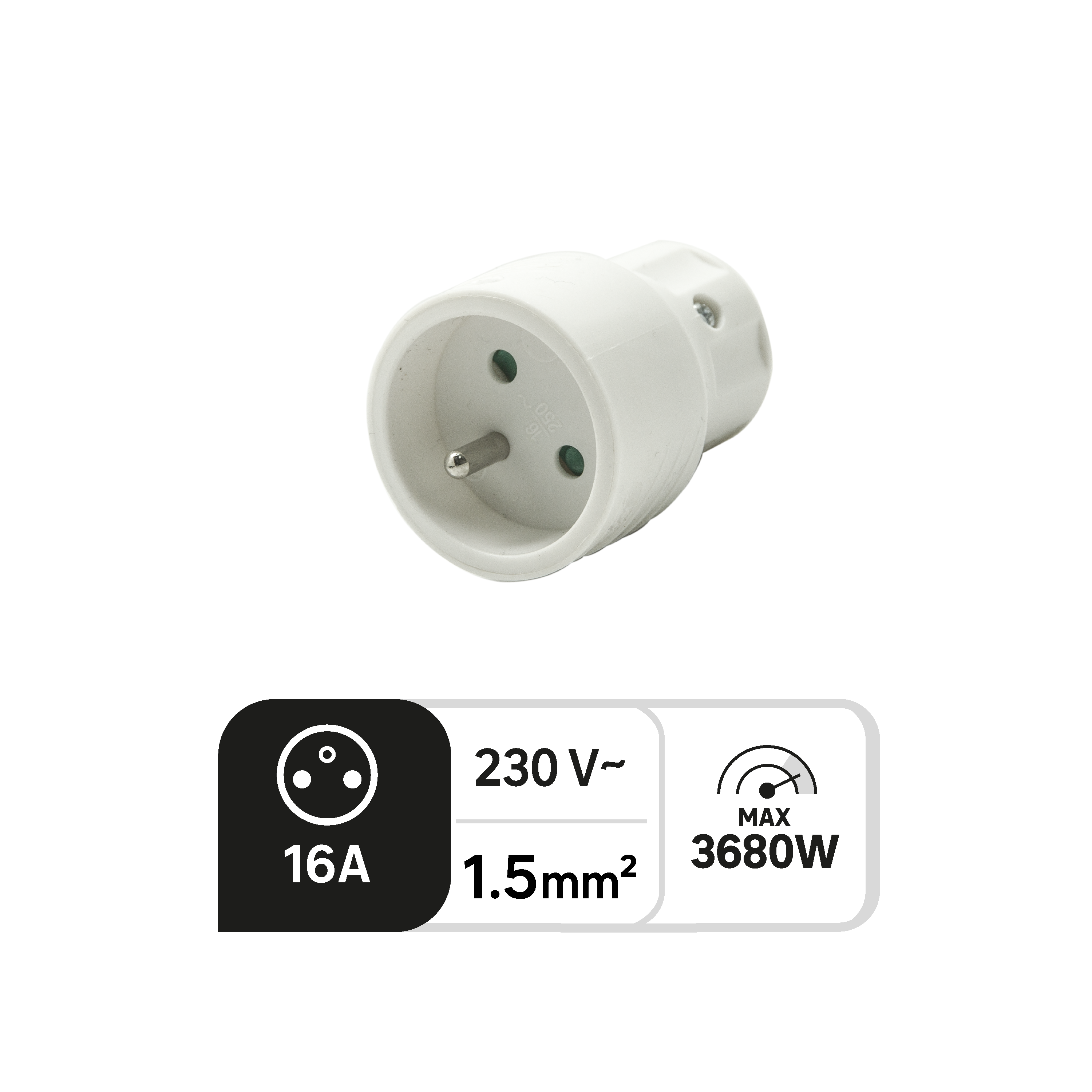 Fiche électrique femelle 2 pôles + terre, connexion en haut, 16 A, blanc - 2