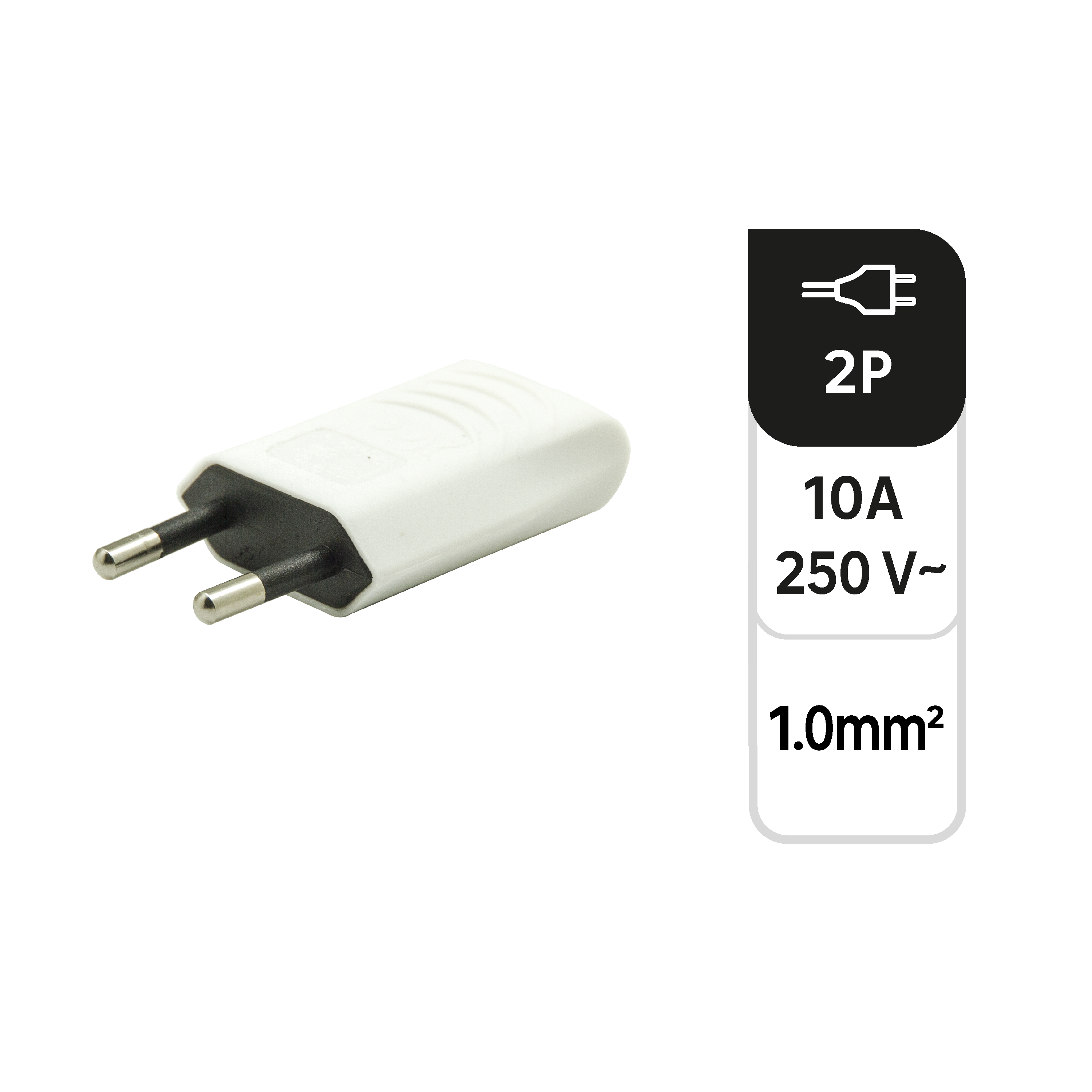 Ficha macho 2P 10A SAÍDA LATERAL BRANCA - 2