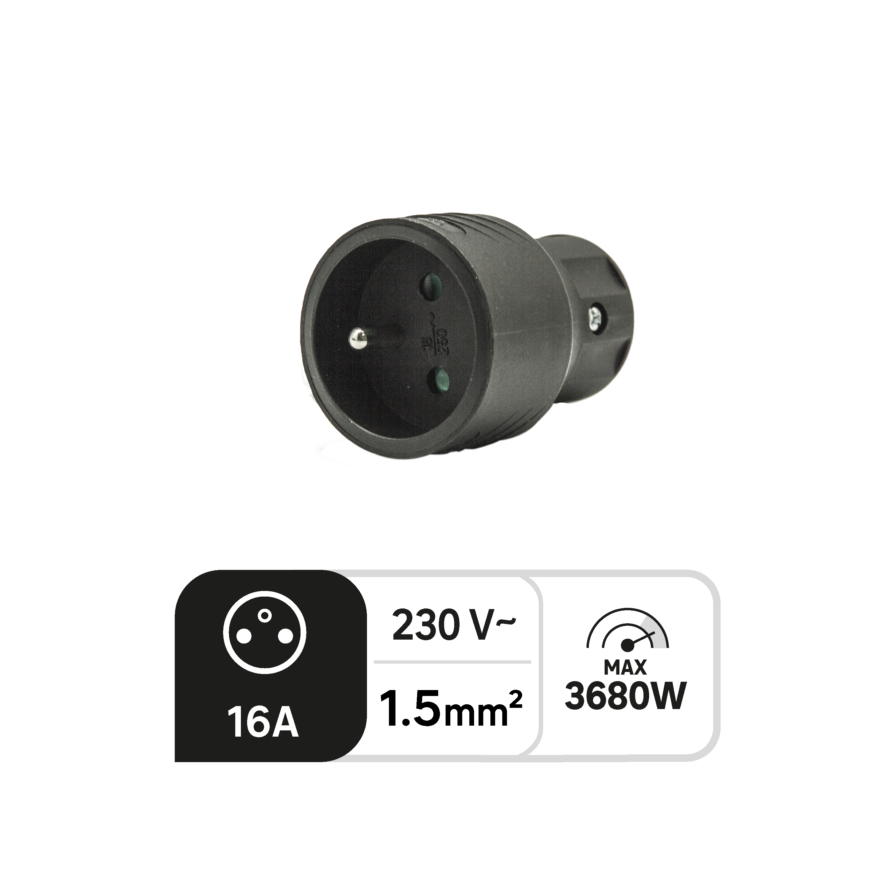Fiche électrique femelle 2 pôles + terre, connexion en haut, 16 A, noir - 4