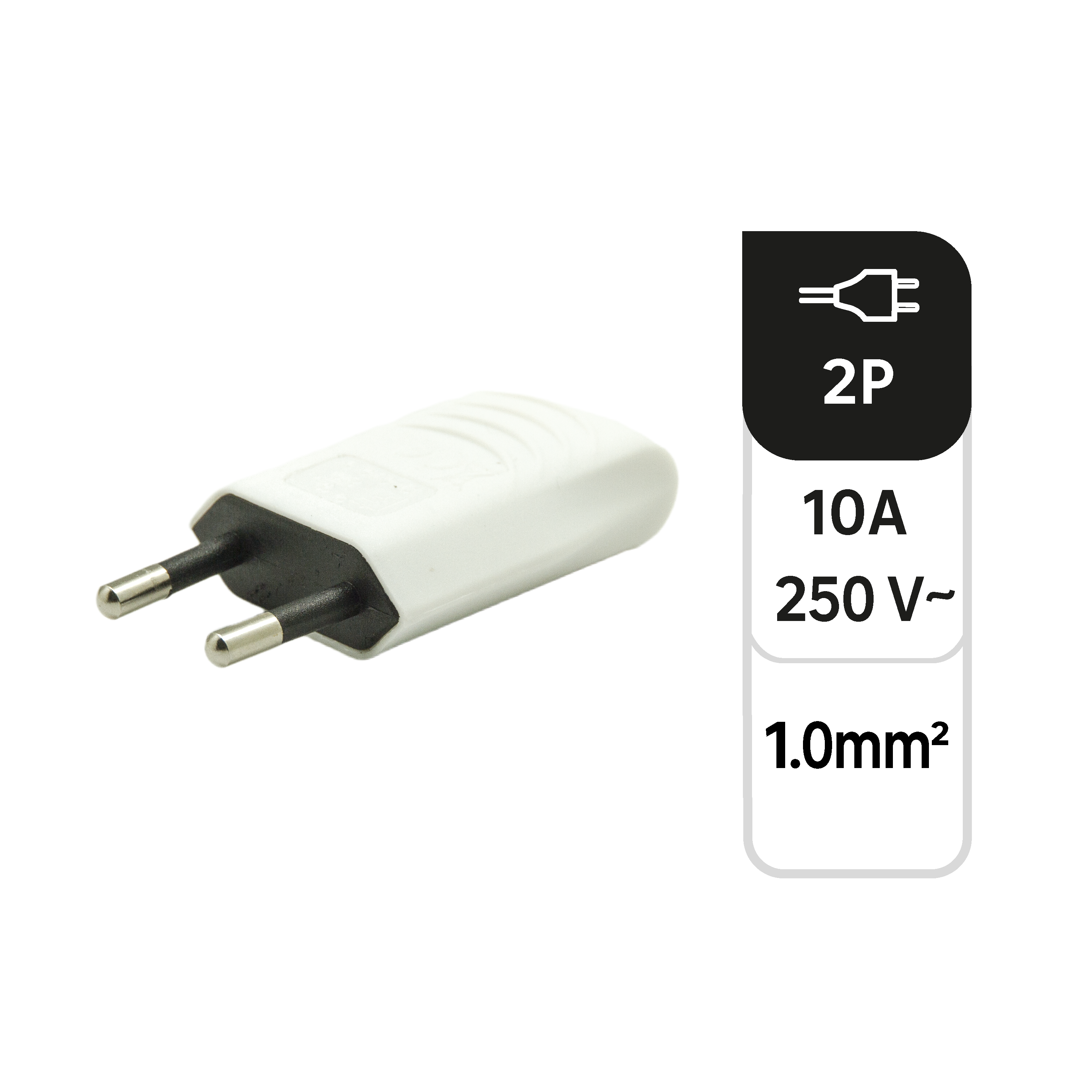 Ficha macho 2P 10A SAÍDA FRONTAL BRANCA - 2