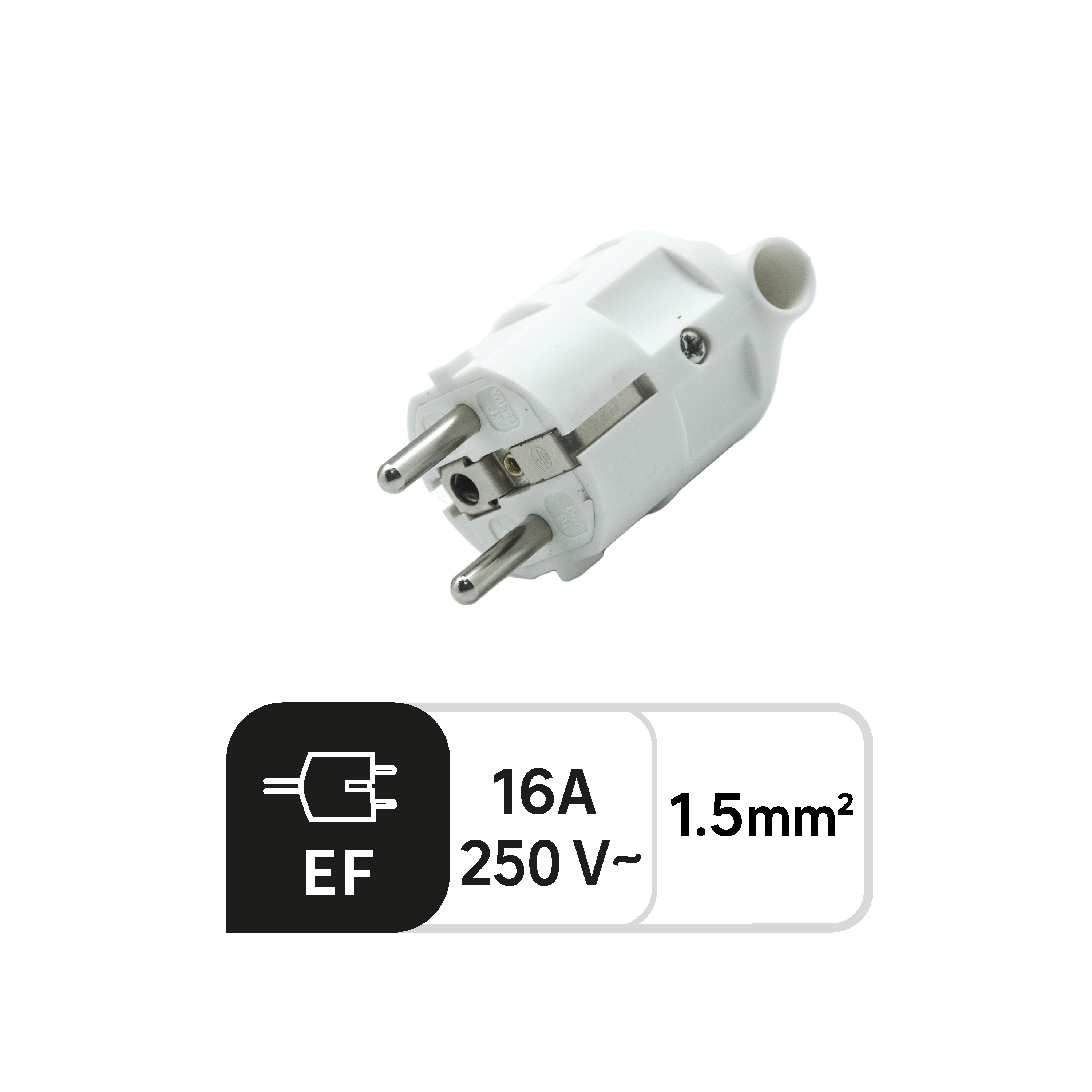 Fiche électrique mâle 2 pôles + terre, connexion sur le côté, 16 A, blanc - 2