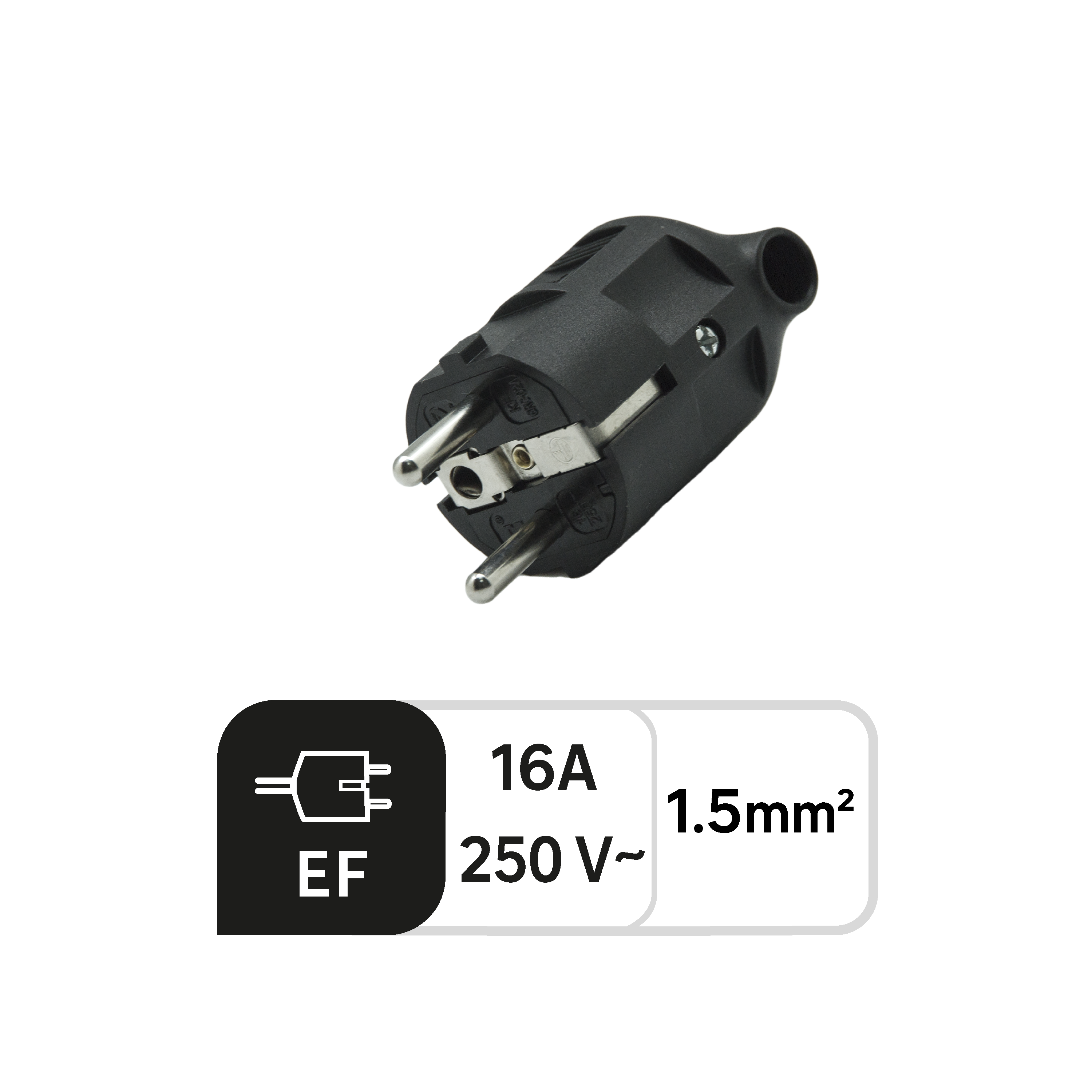 Fiche électrique mâle 2 pôles + terre, connexion sur le côté, 16 A, noir - 2