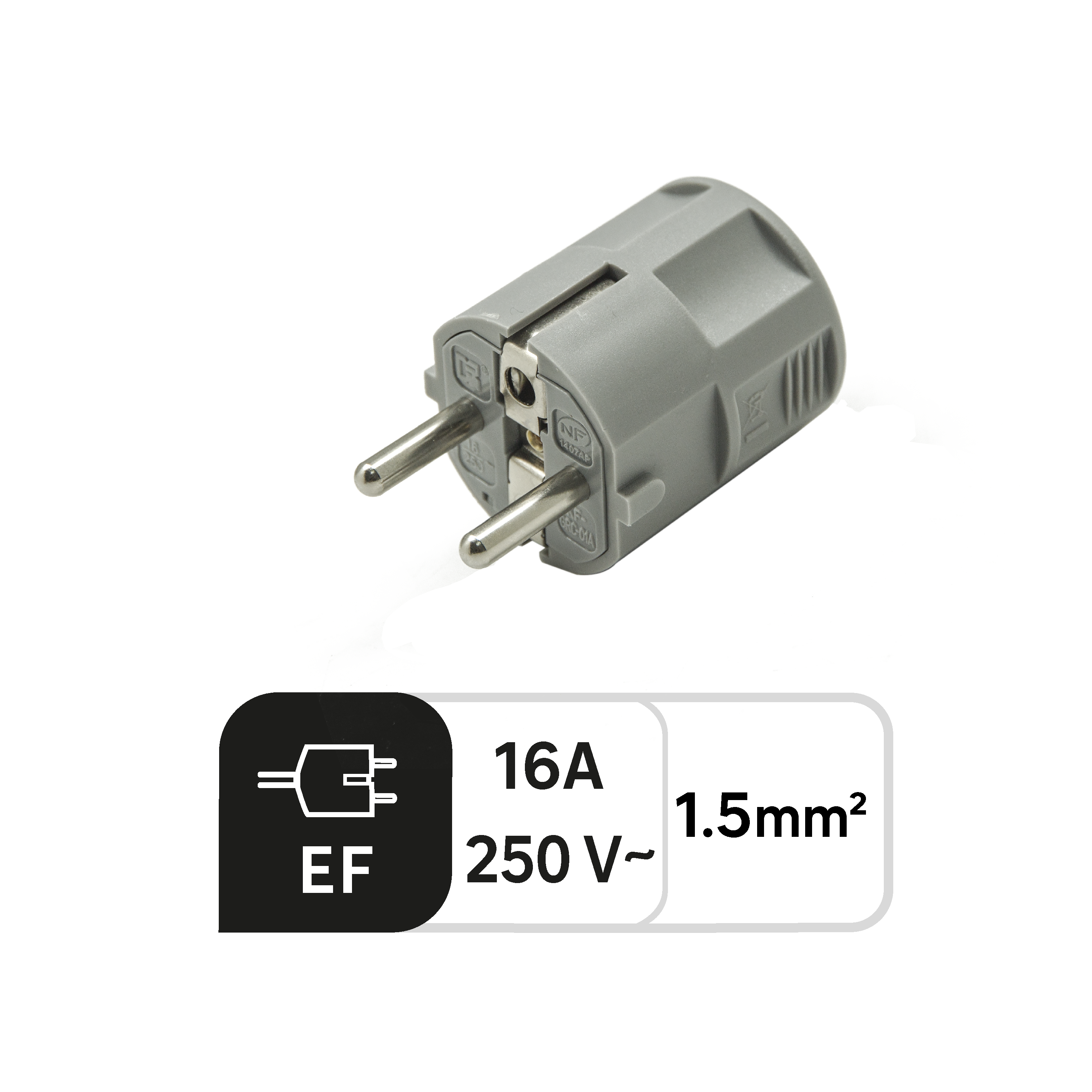 Ficha macho 2P+T SAÍDA FRONTAL 16A CINZENTA - 2