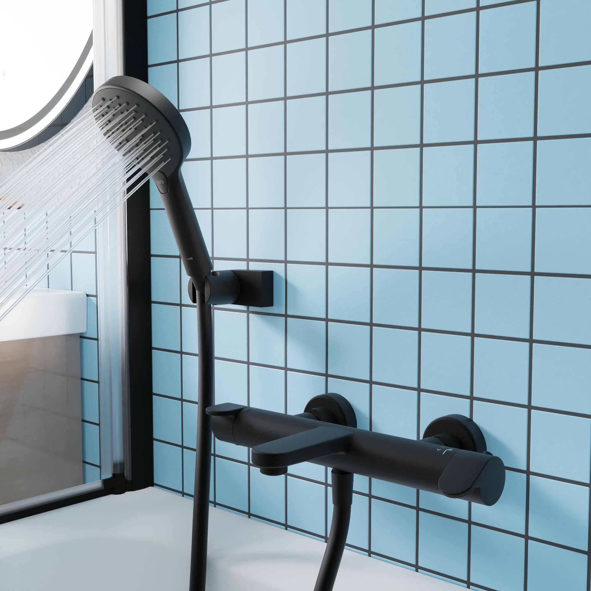 Alcachofa de ducha + flexo + soporte SENSEA Icone negro con 3 funciones - 2