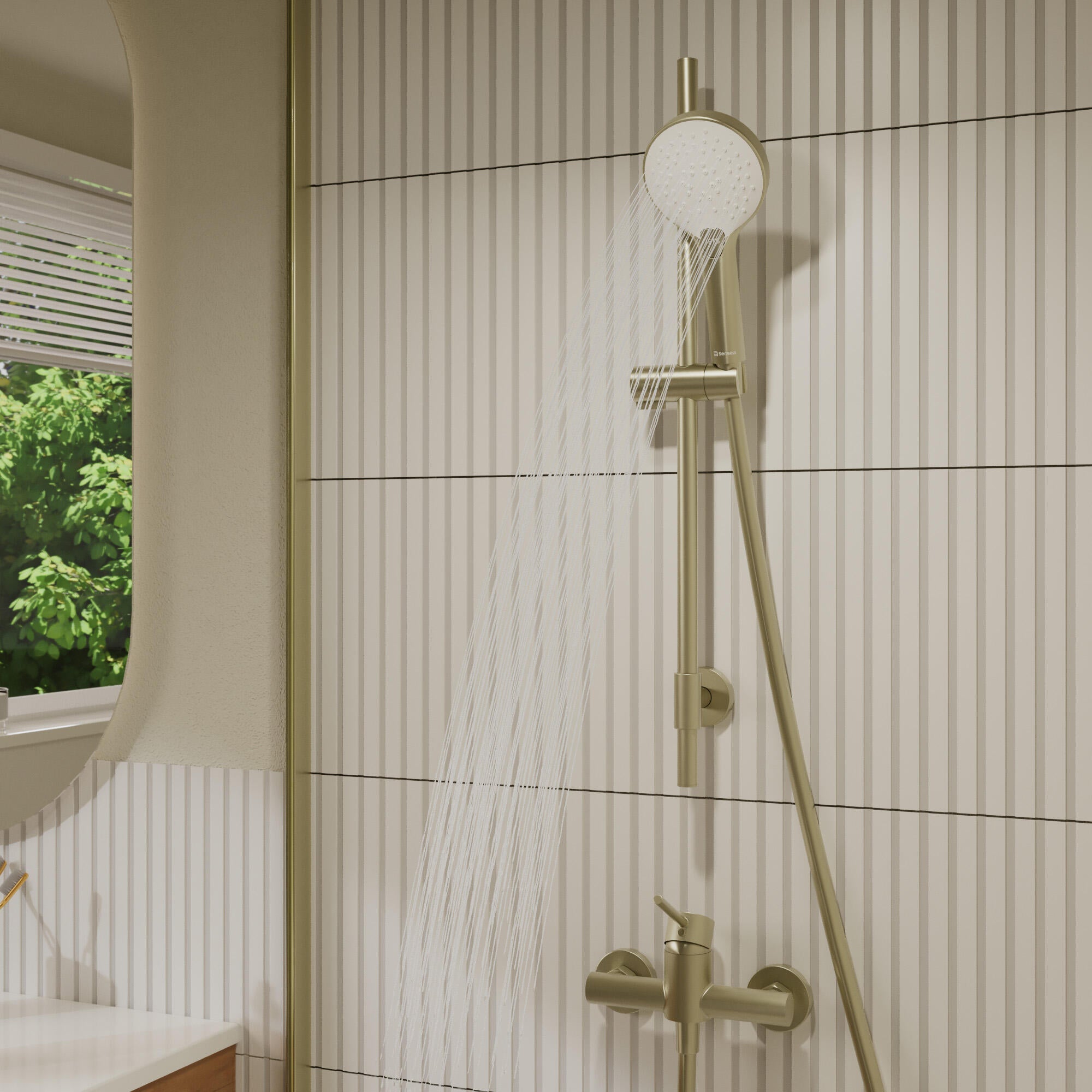 Alcachofa de ducha + flexo + barra SENSEA Icone oro con 3 funciones - 2
