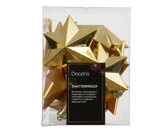 Conjunto de 12 enfeites em forma de estrela 12 cm dourado
