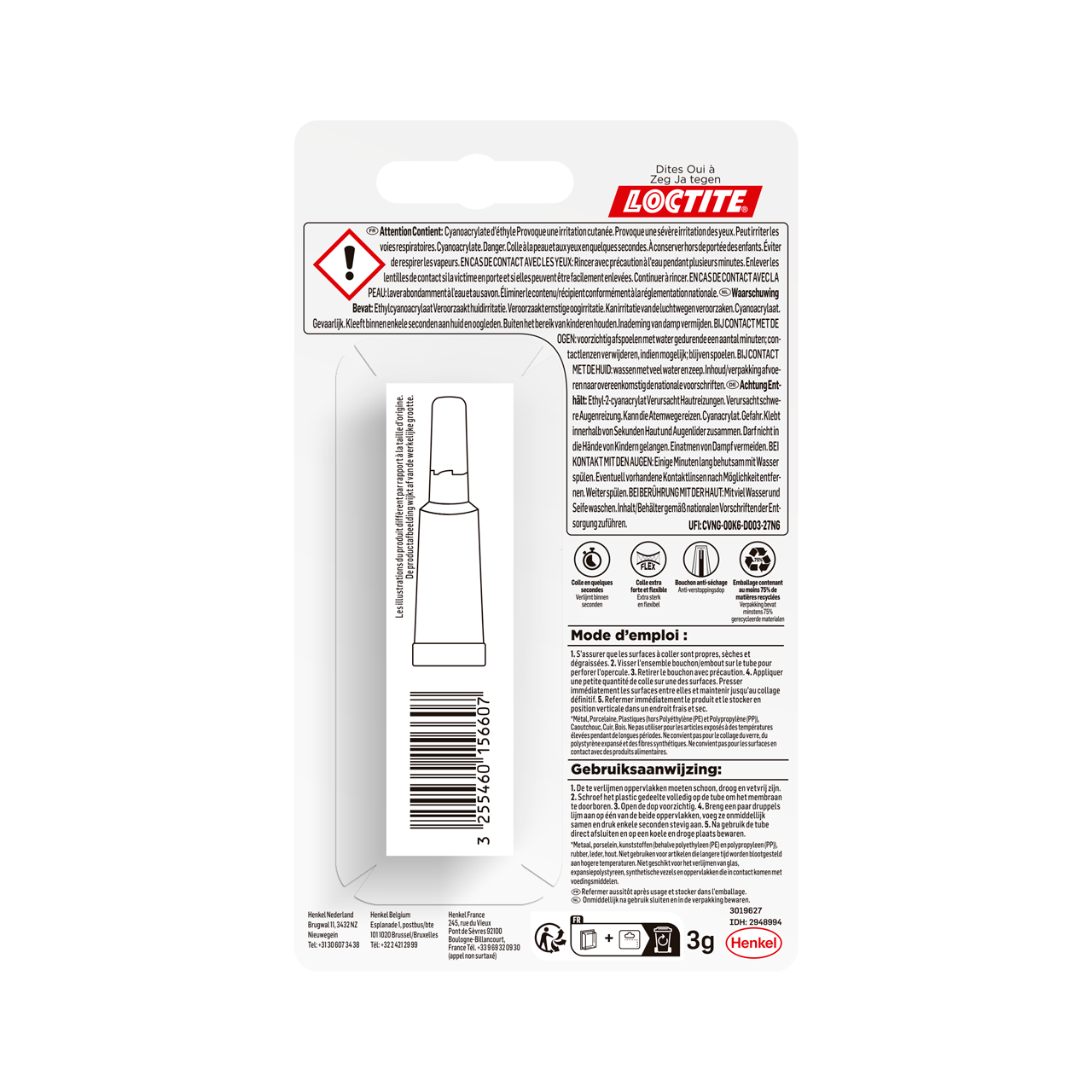 Colle de réparation Cyanoacrylate Super glue 3 power flex gel LOCTITE, 3g transp - 6