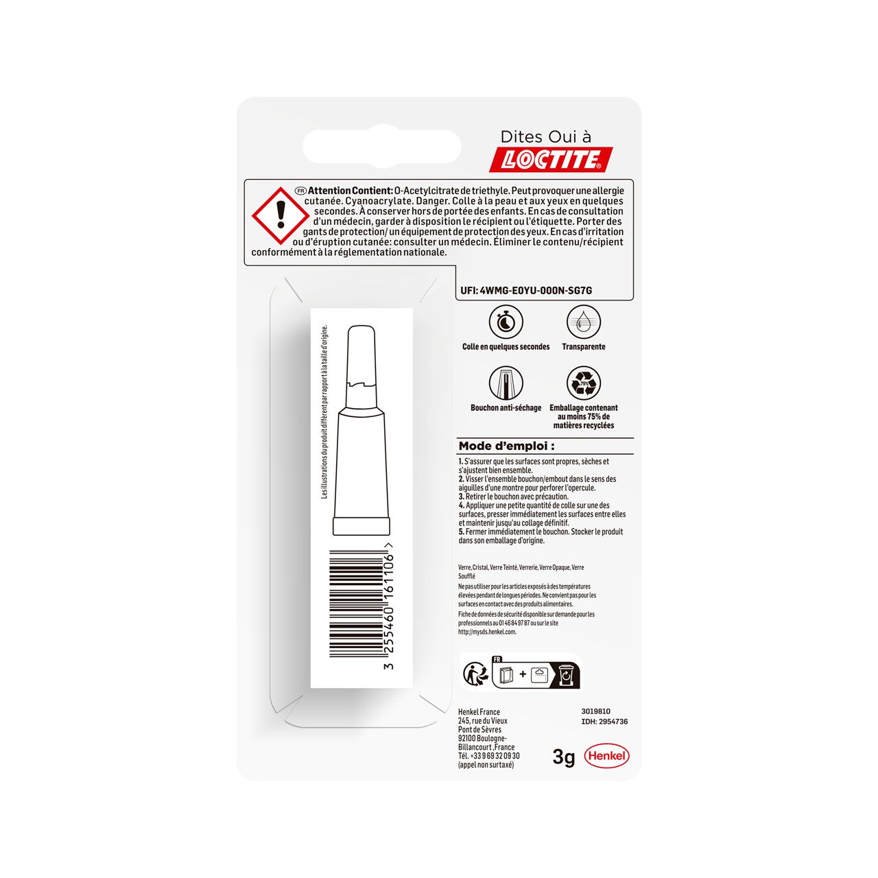 Colle d'assemblage liquide cyano LOCTITE Superglue3 spécial verre transparent 3g - 7
