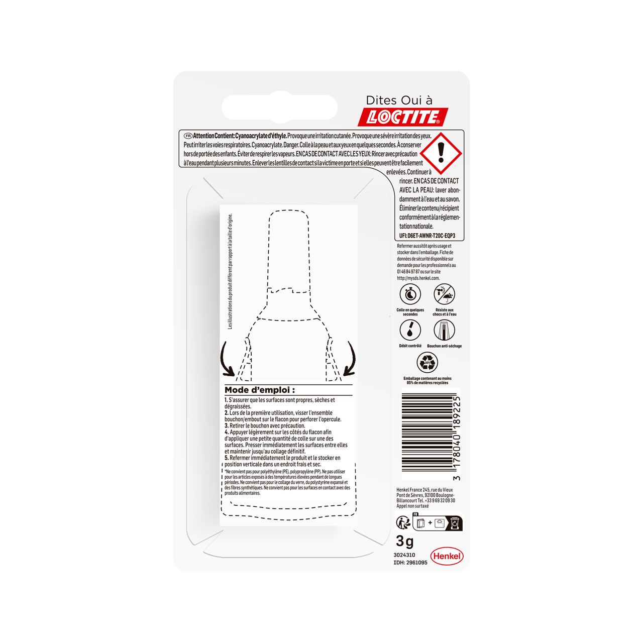 Colle de réparation Cyanoacrylate Super glue 3 contrôle liquide LOCTITE, 3g tran - 6