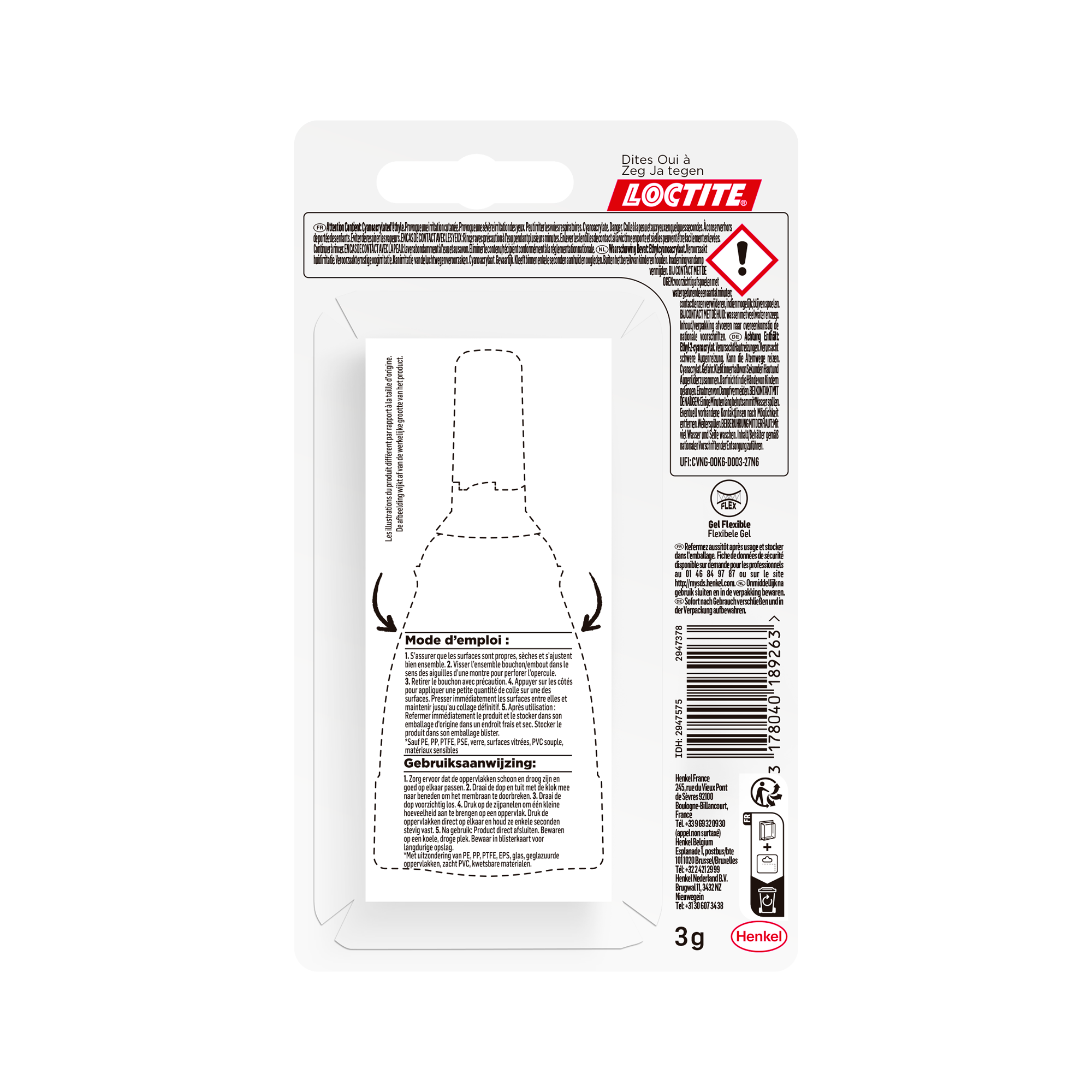 Colle de réparation Cyanoacrylate Super glue 3 power flex gel LOCTITE, 3g transp - 8