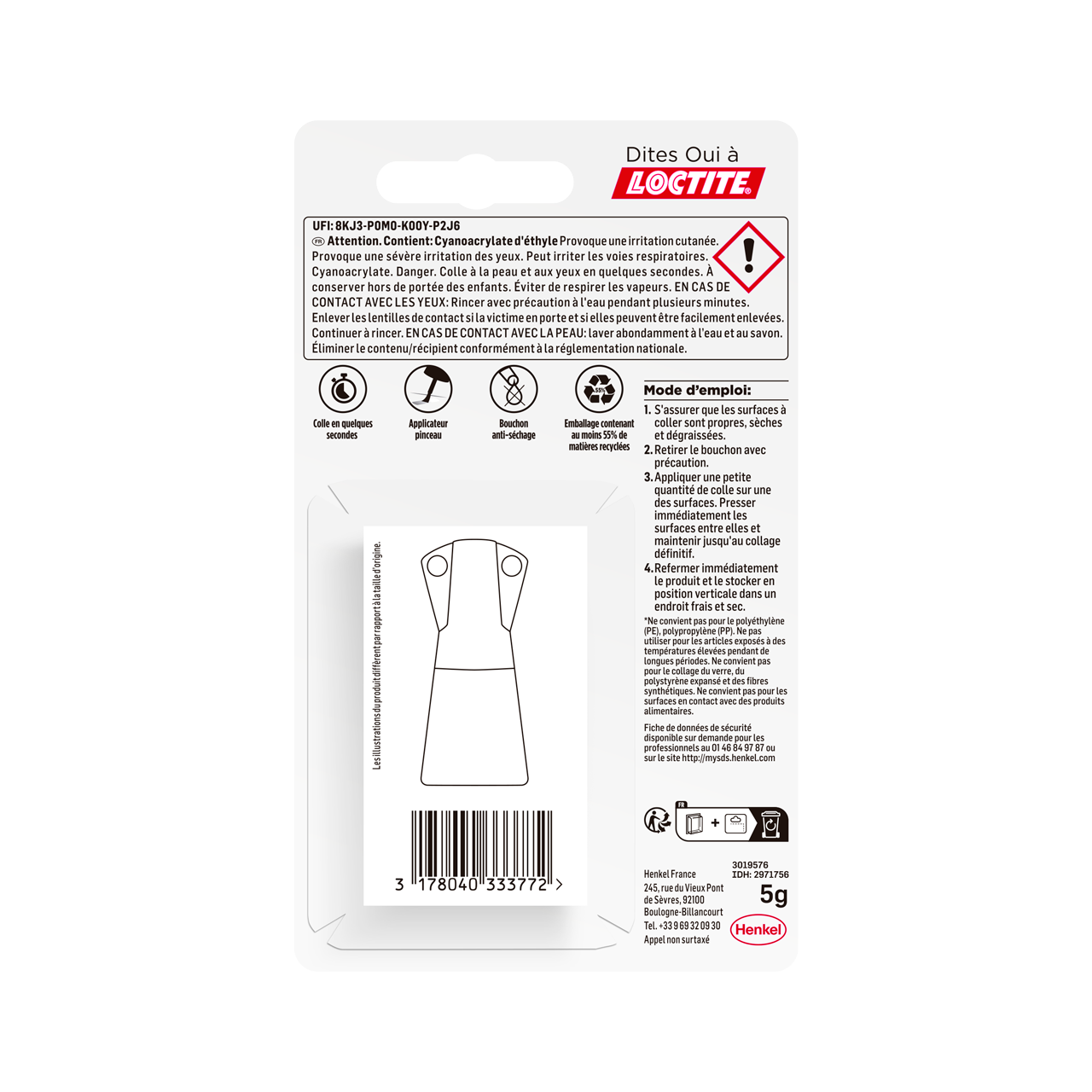 Colle d'assemblage liquide cyano LOCTITE Super glue-3 pinceau transparent, 5g - 7