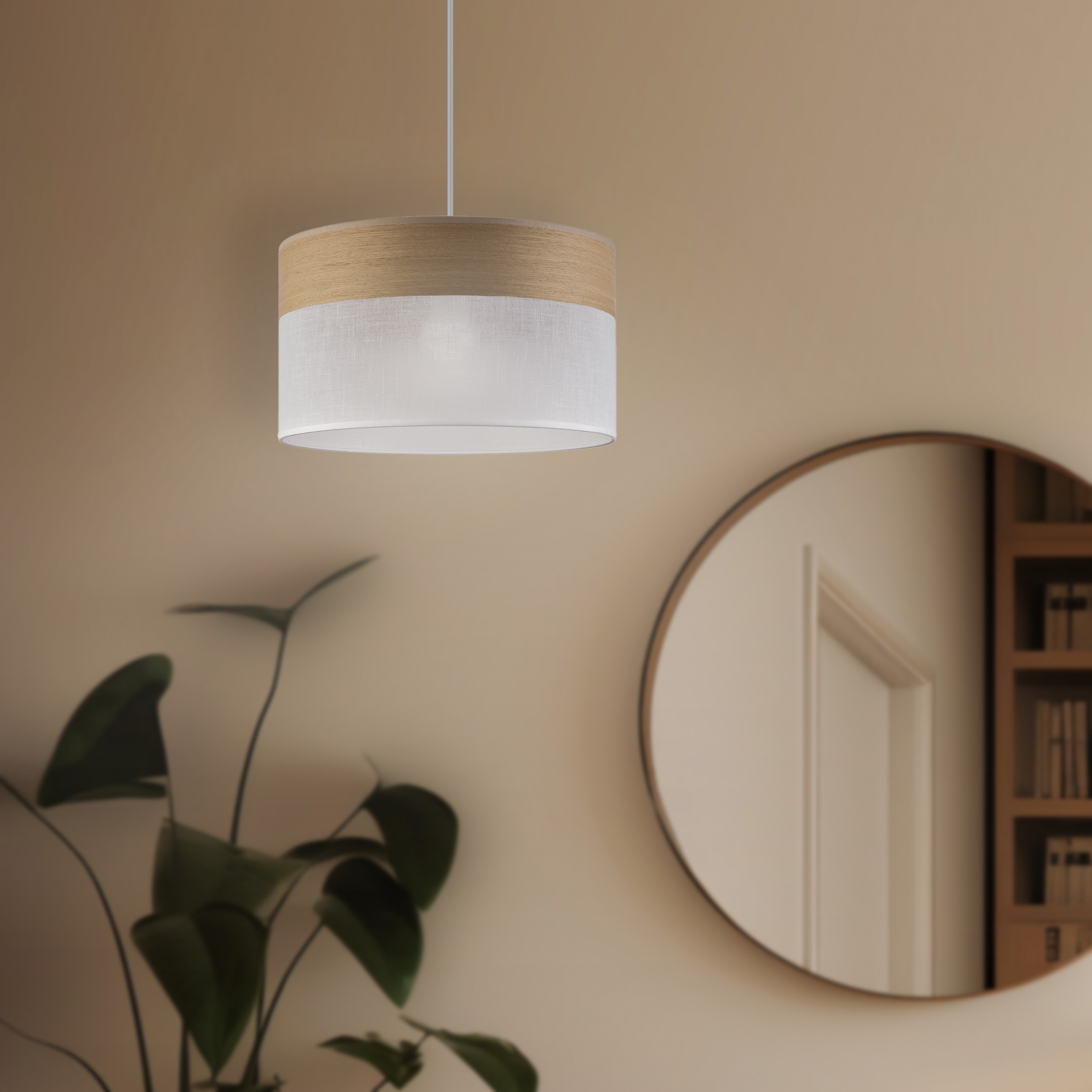 Lámpara de techo colgante blanca y beige 1 luz e27 dafne 35 cm y altura regulable