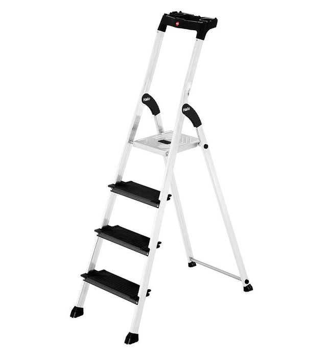 Escabeau pro aluminium HAILO XXL Blackline 4 marches avec tablette porte-outils