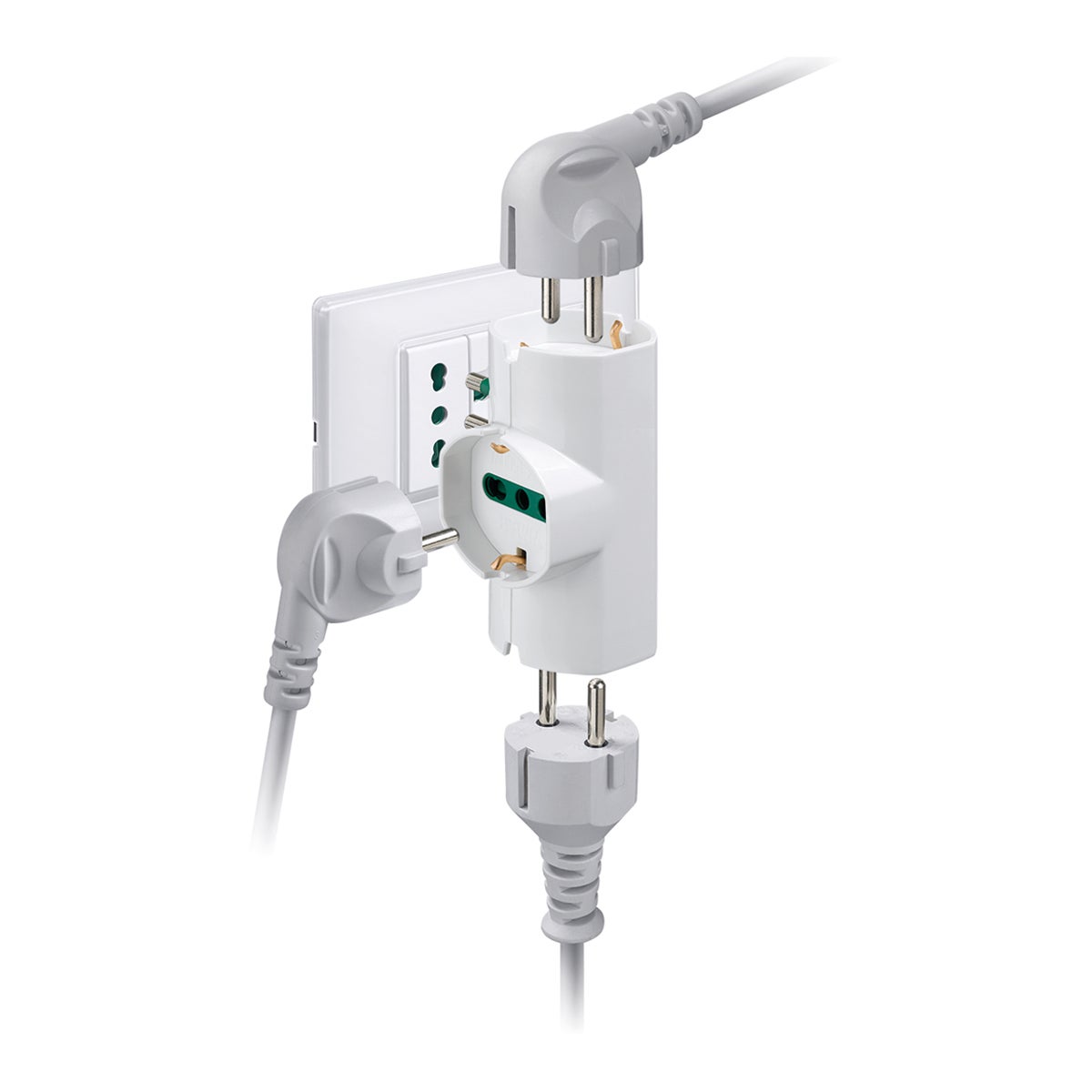 Adattatore multiplo VIMAR, 3 prese: 3 16 A (2 poli + terra)3 presa uninversale, con spina 16 A, bianco - 3