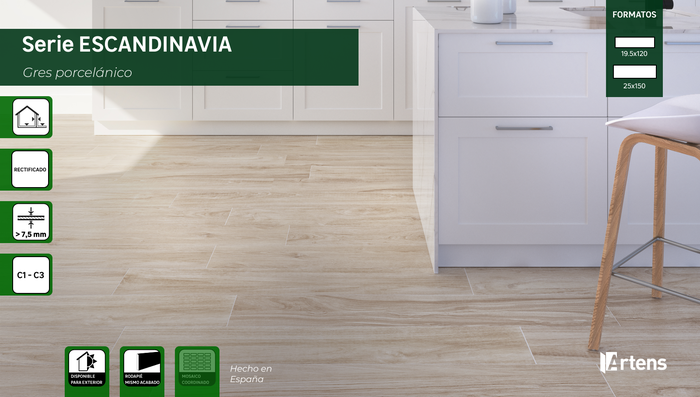 Suelo porcelánico Escandinavia efecto madera honey 19.5x120 cm C1 ...