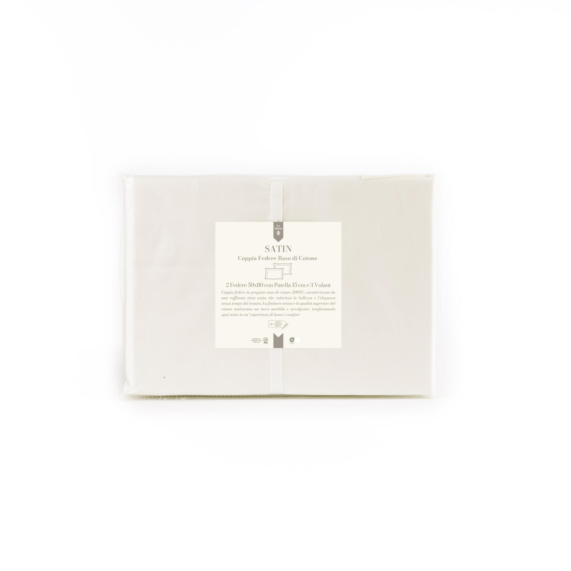 Fodera del cuscino 2 pezzi, Raso crema in cotone 50 x 80 cm - 3