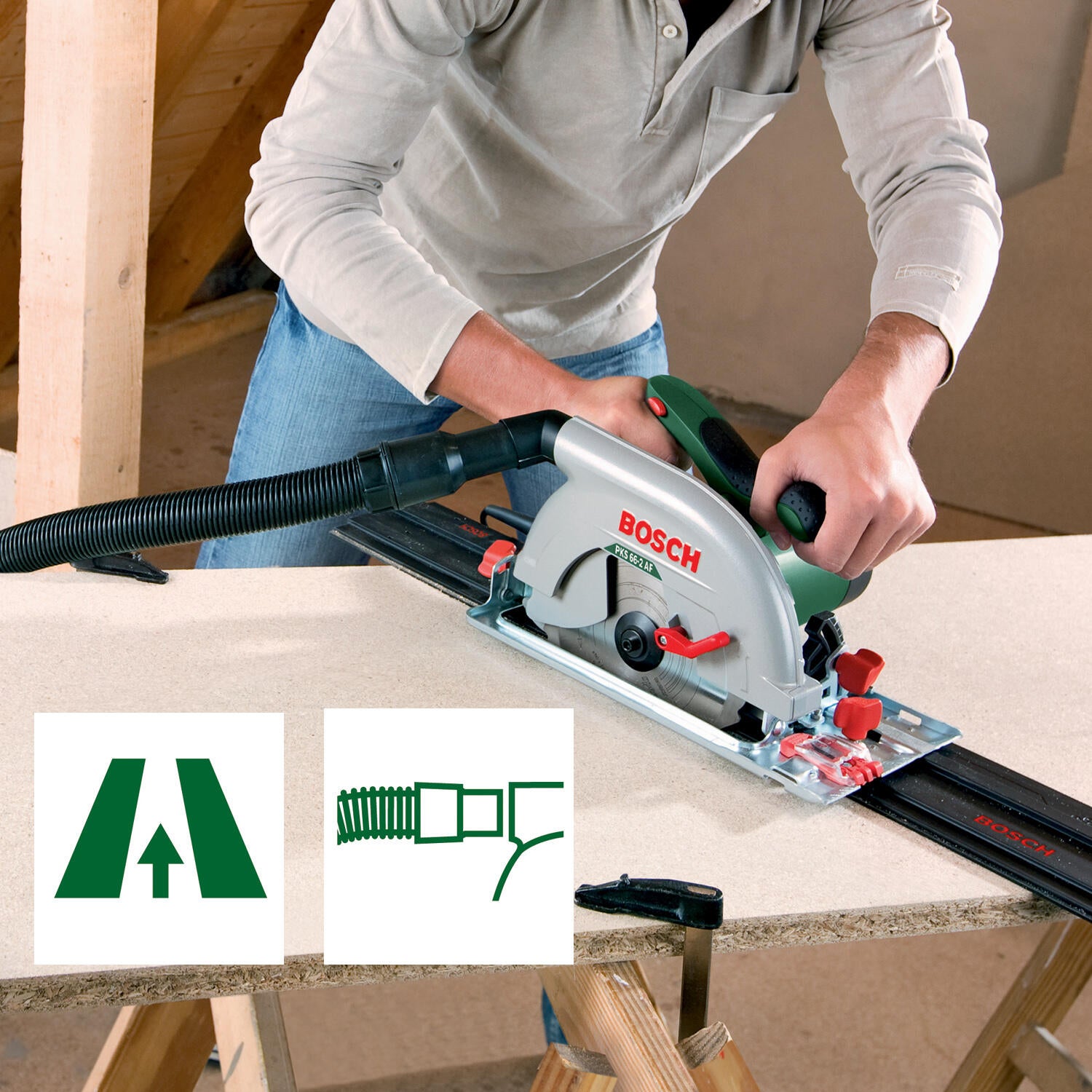 Scie circulaire filaire BOSCH PKS 66-2 AF, 1600 W, 190 mm + rail de guidage - 3