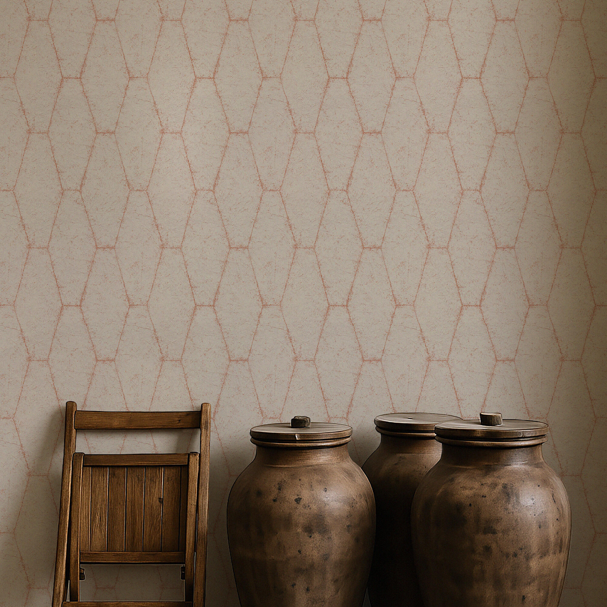 Papel pintado tnt aplicación cola en pared geométrico matisse 302607 naranja rasch 53cmx10.05m lavable