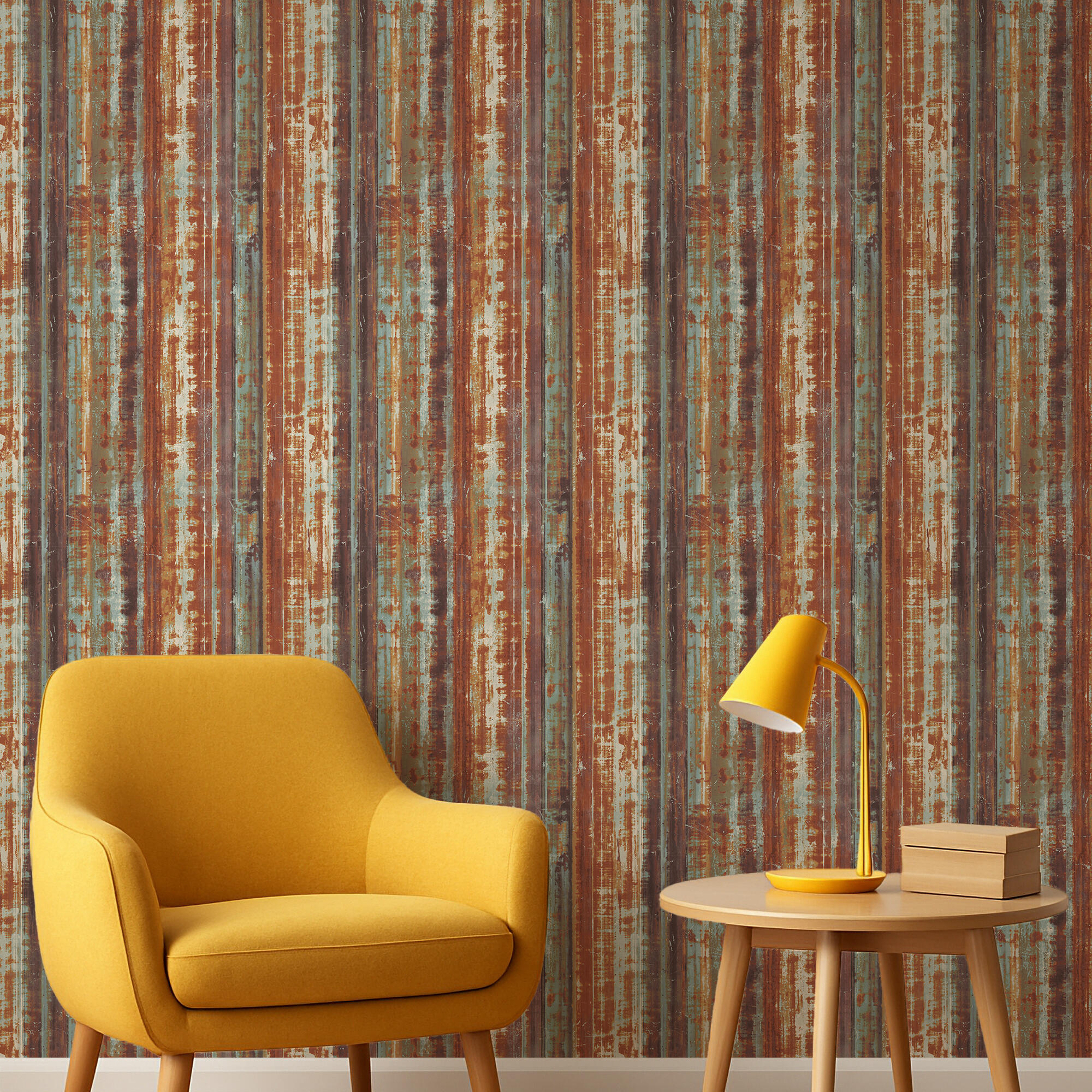 Papel pintado vinilo aplicación cola en pared geométrico rayas 45358 naranja lutece 53cmx10.05m fregable