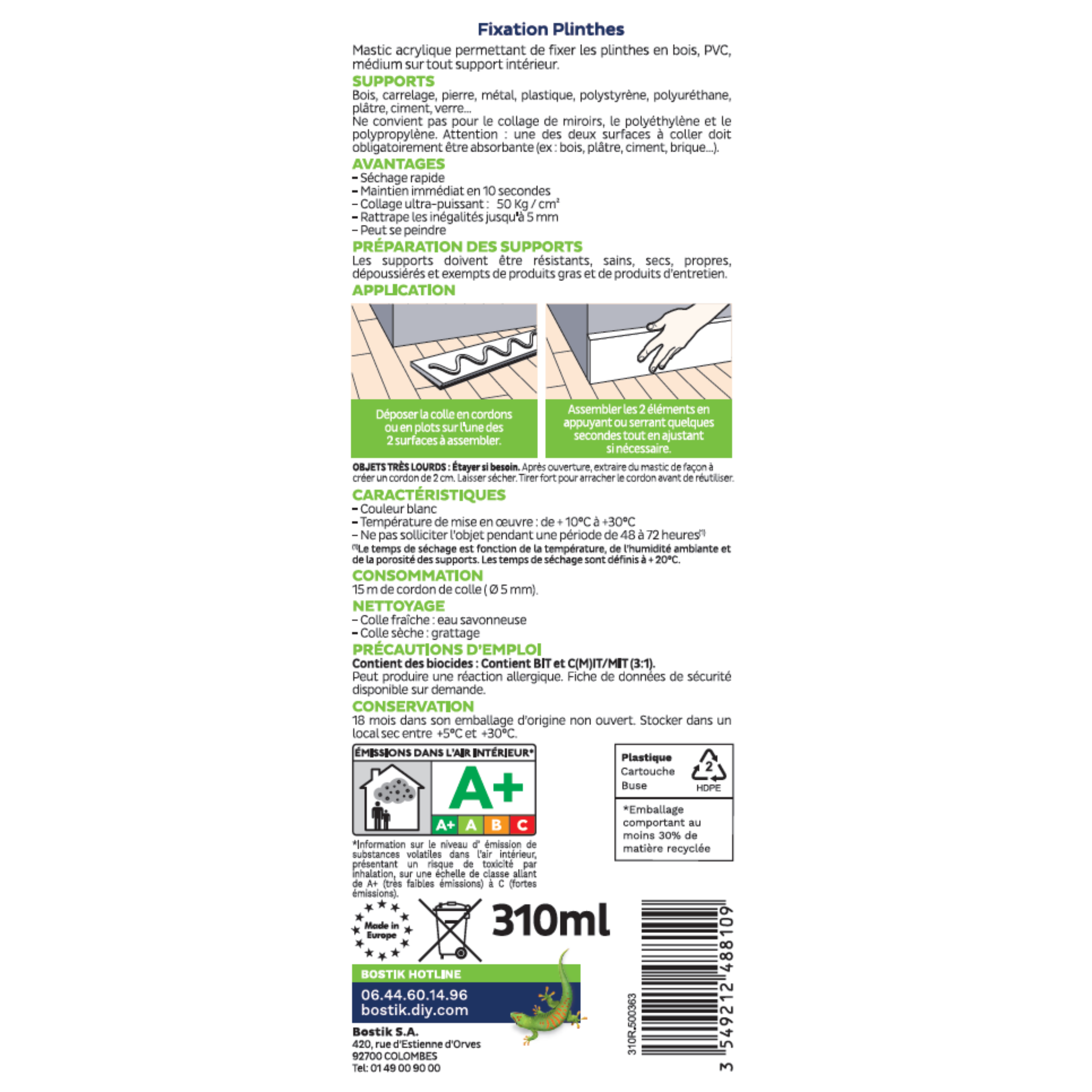 Colle de fixation BOSTIK pour plinthes, 310ml - 3