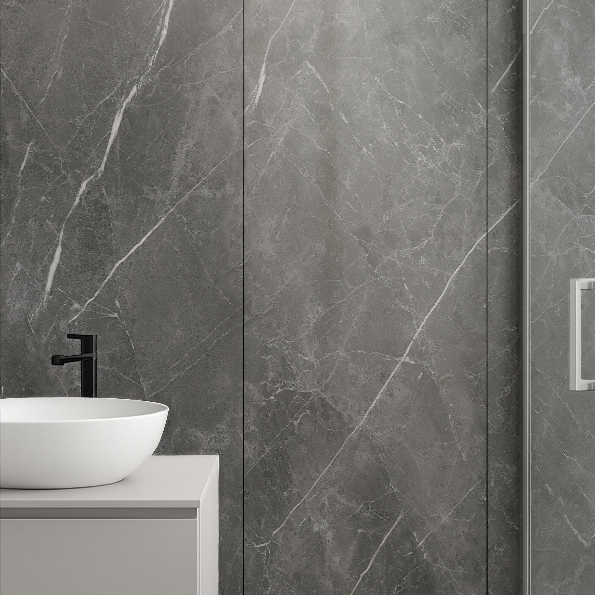 Revestimiento de pared decorativo efecto piedra vinílico spc alloy color gris brillo 260x60cm