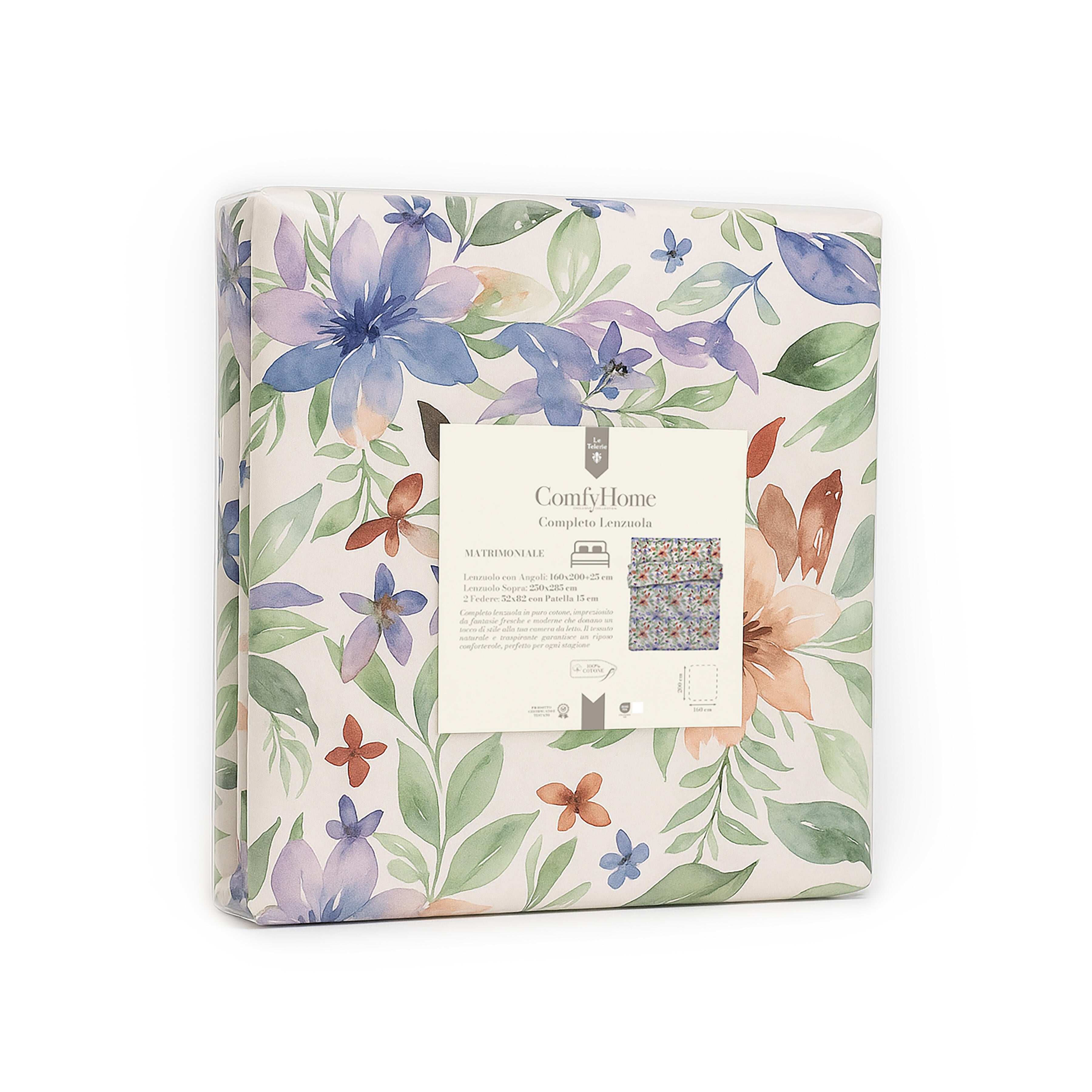 Set di lenzuola matrimoniali ComfyHome fiore pennellato in cotone - 3