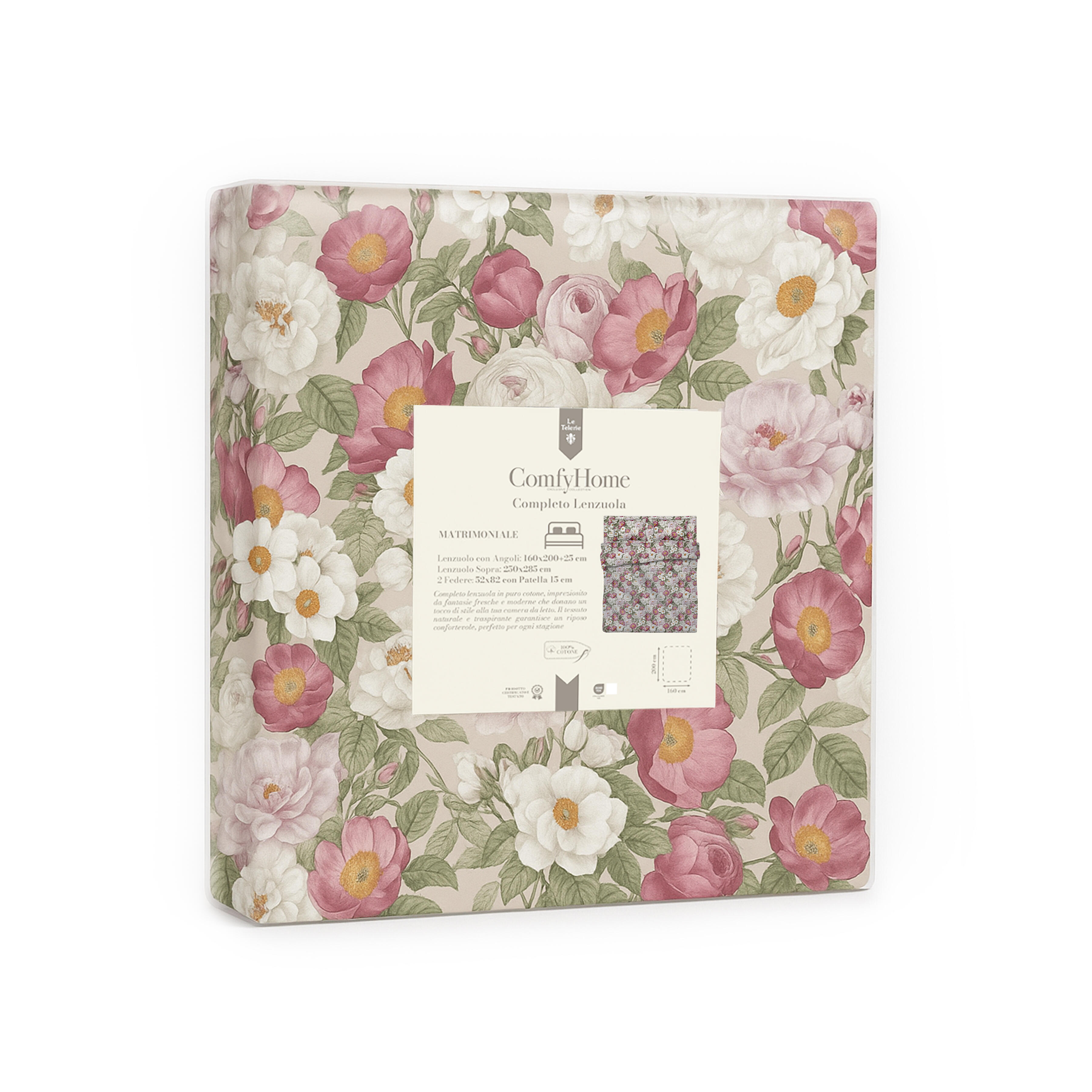 Set di lenzuola matrimoniali ComfyHome peonia in cotone - 3
