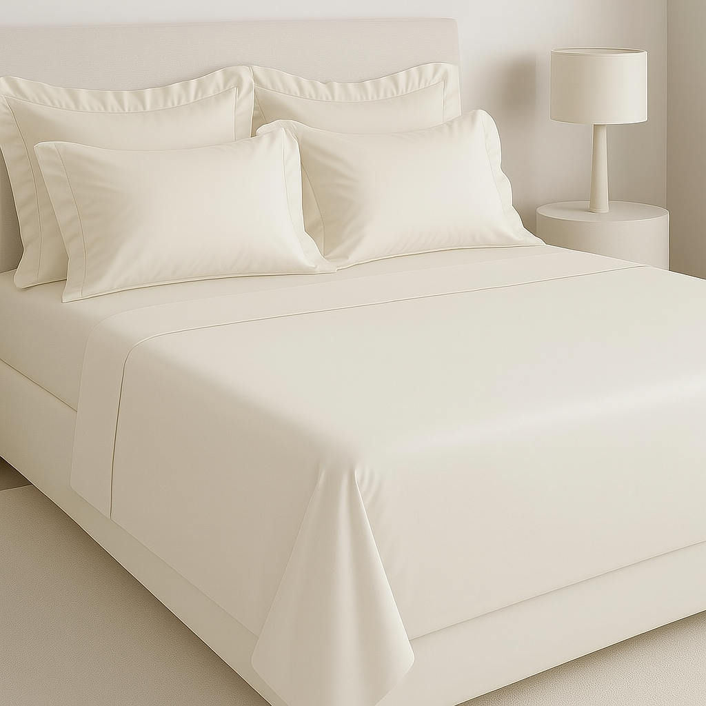 Set di lenzuola matrimoniali Raso crema in cotone - 2