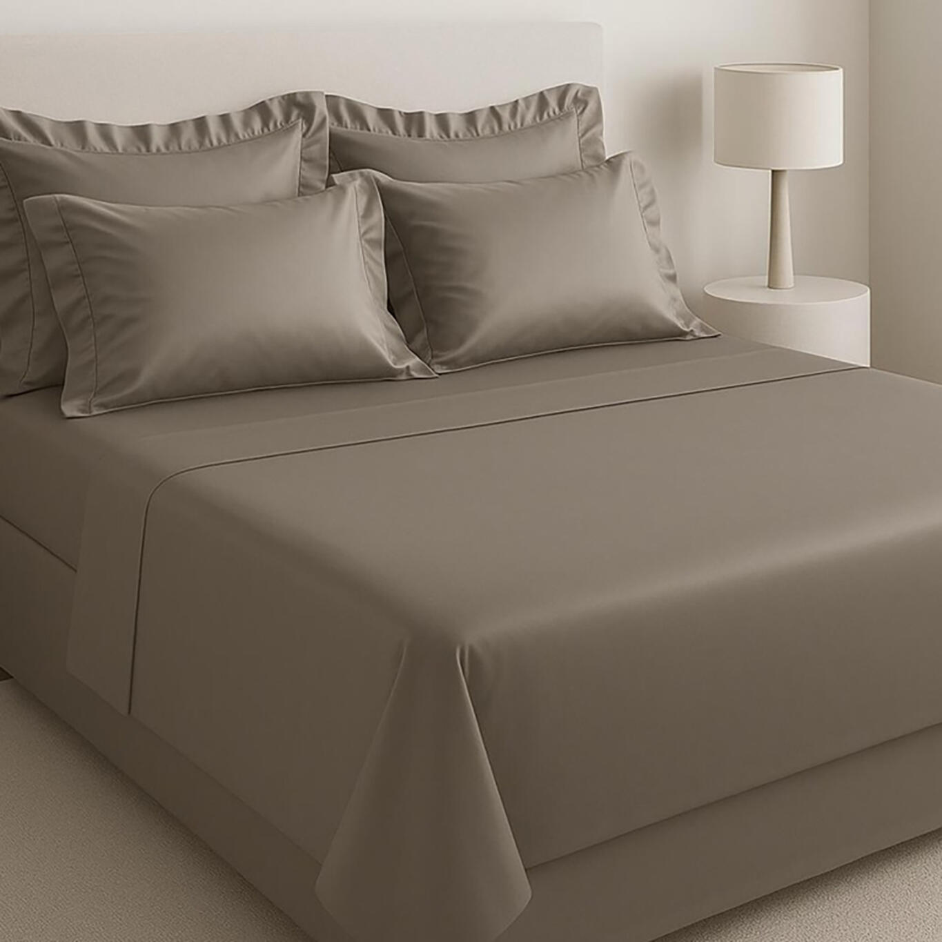 Set di lenzuola matrimoniali Raso tortora in cotone - 2