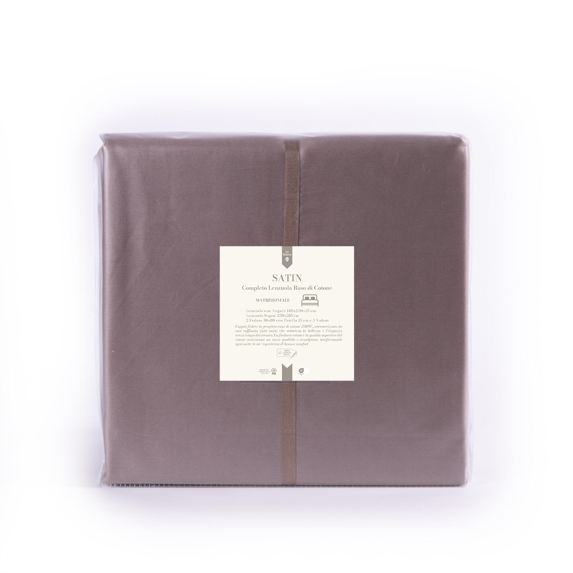 Set di lenzuola matrimoniali Raso tortora in cotone - 3