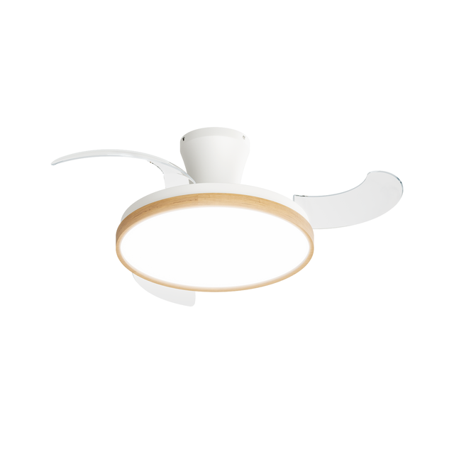 Ventilador de techo con luz silencioso DC 25W con mando ø91 cm Sama INSPIRE blanco luz CCT 3 aspas retráctiles tipo lámpara| 6 velocidades| modo verano/invierno| temporizador| brisa| recomendado para <13m²