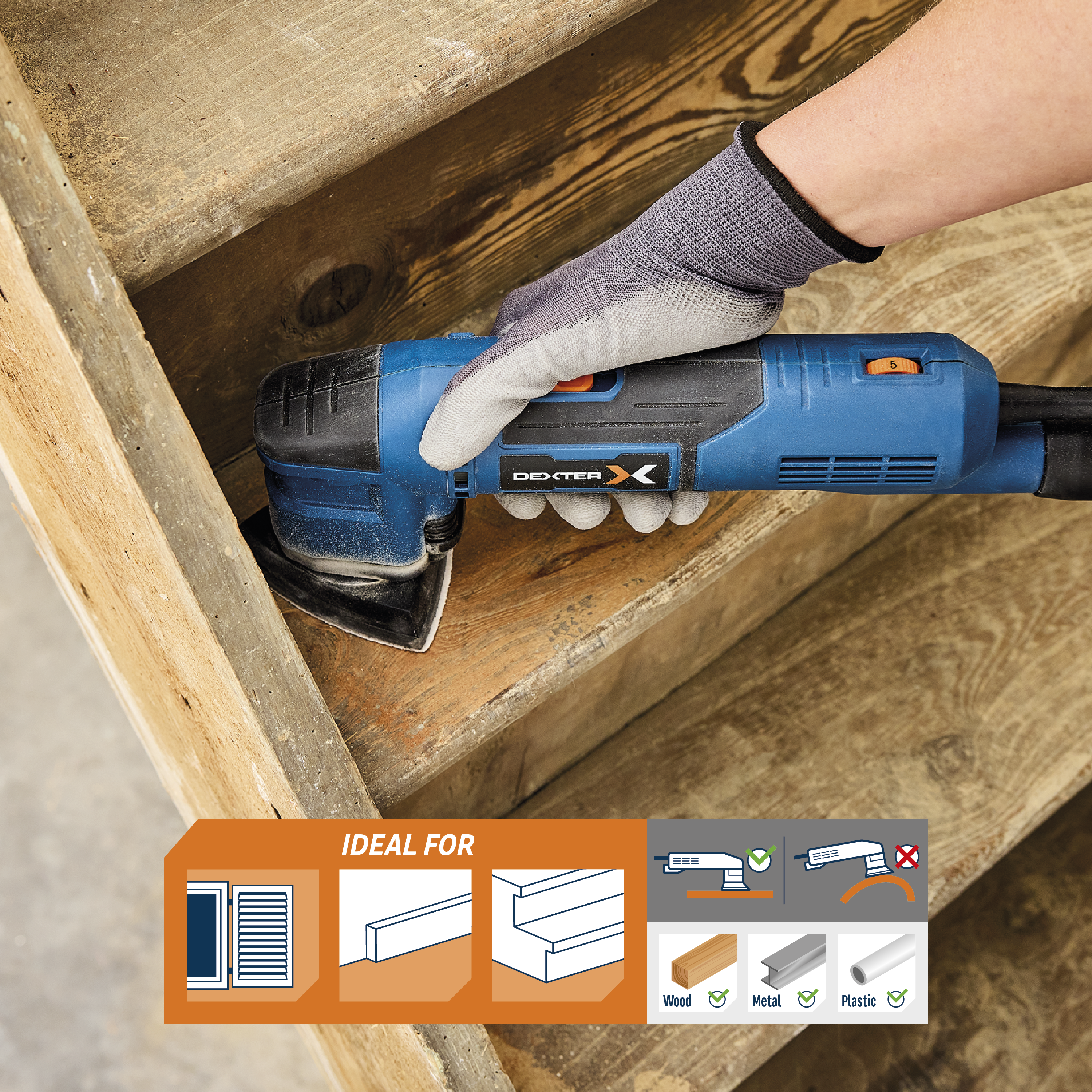 Ponceuse delta filaire DEXTER, 300 W - 2