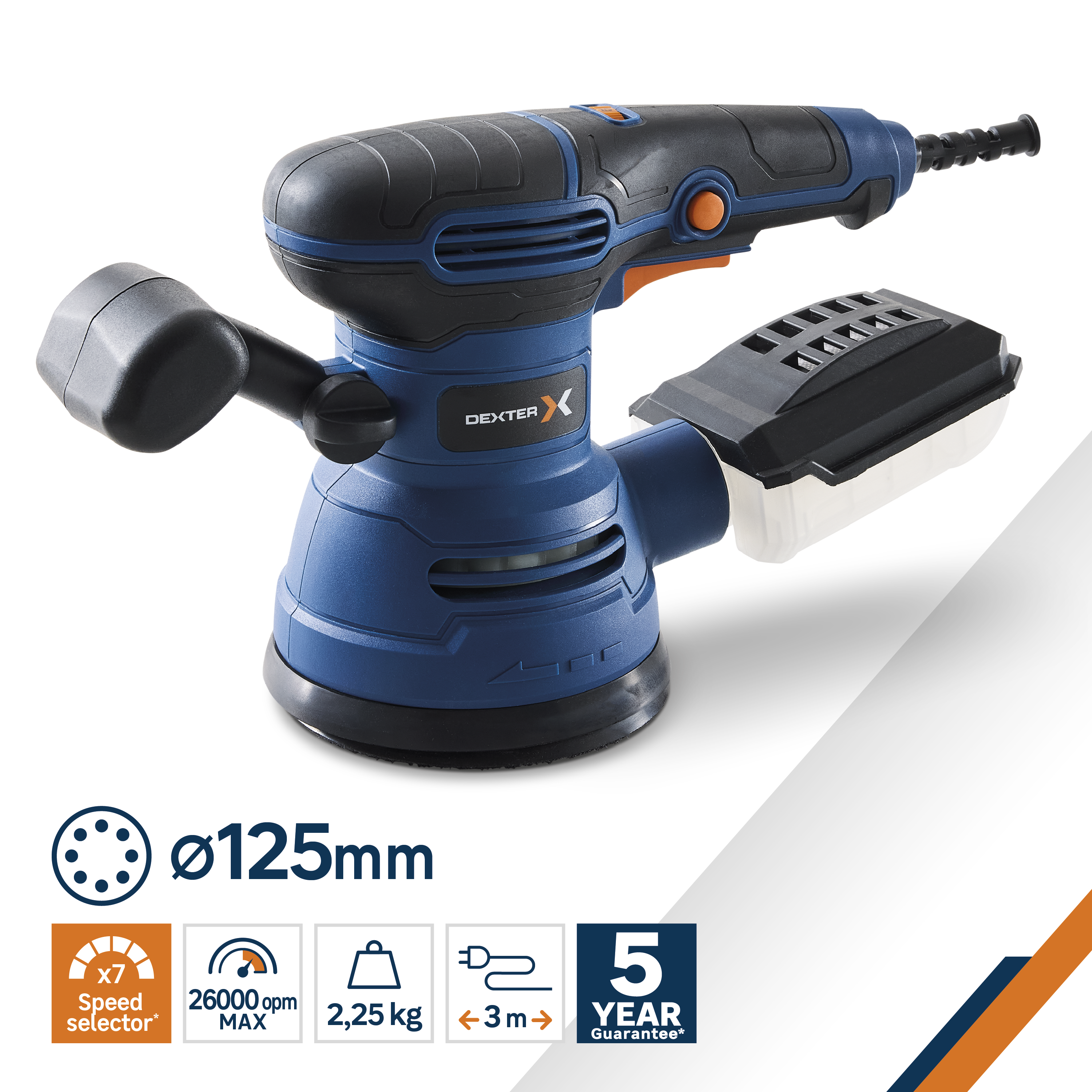 Ponceuse excentrique filaire 125mm DEXTER, 420 W - 3