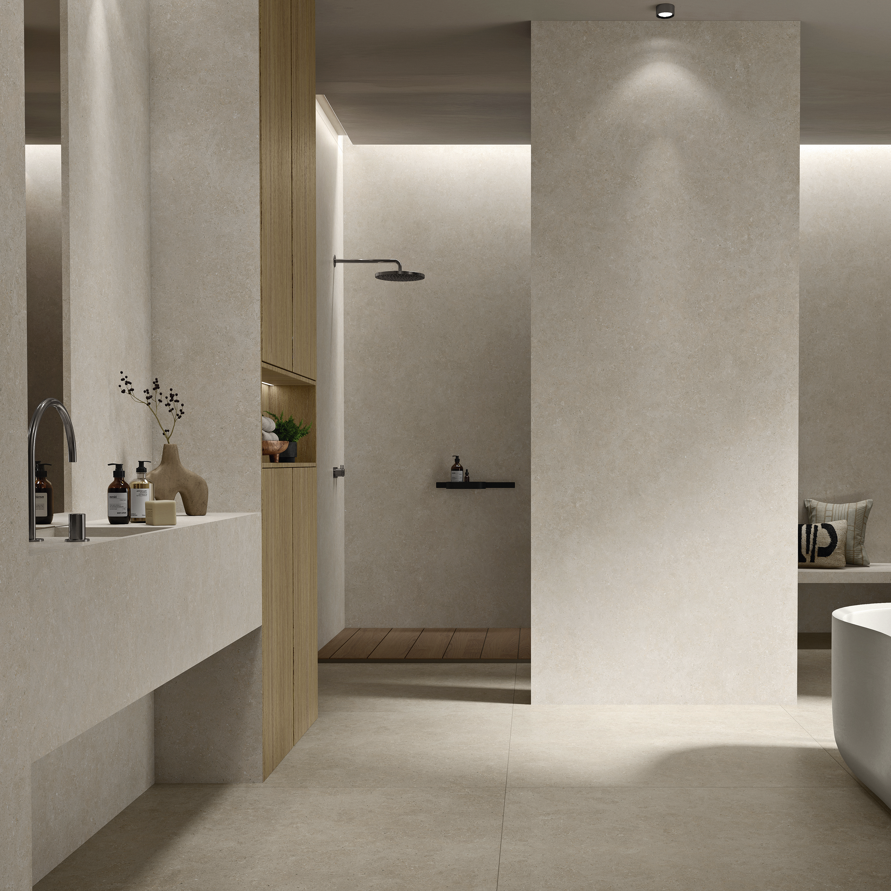 Suelo/Azulejo porcelánico Ulisse efecto piedra beige 120x280 cm C1 ...