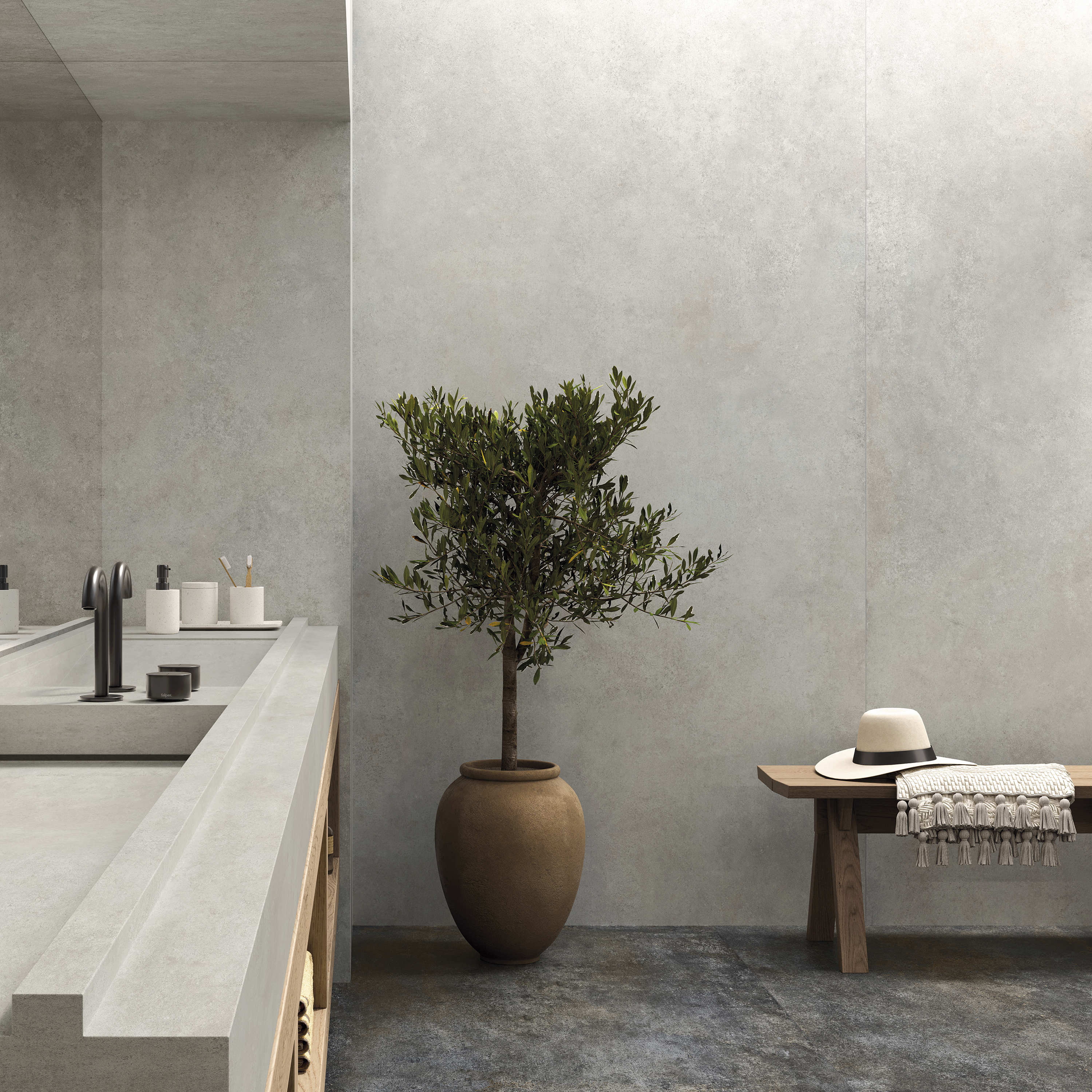 Suelo/azulejo porcelánico feroe efecto cemento pearl 120x280 cm c1