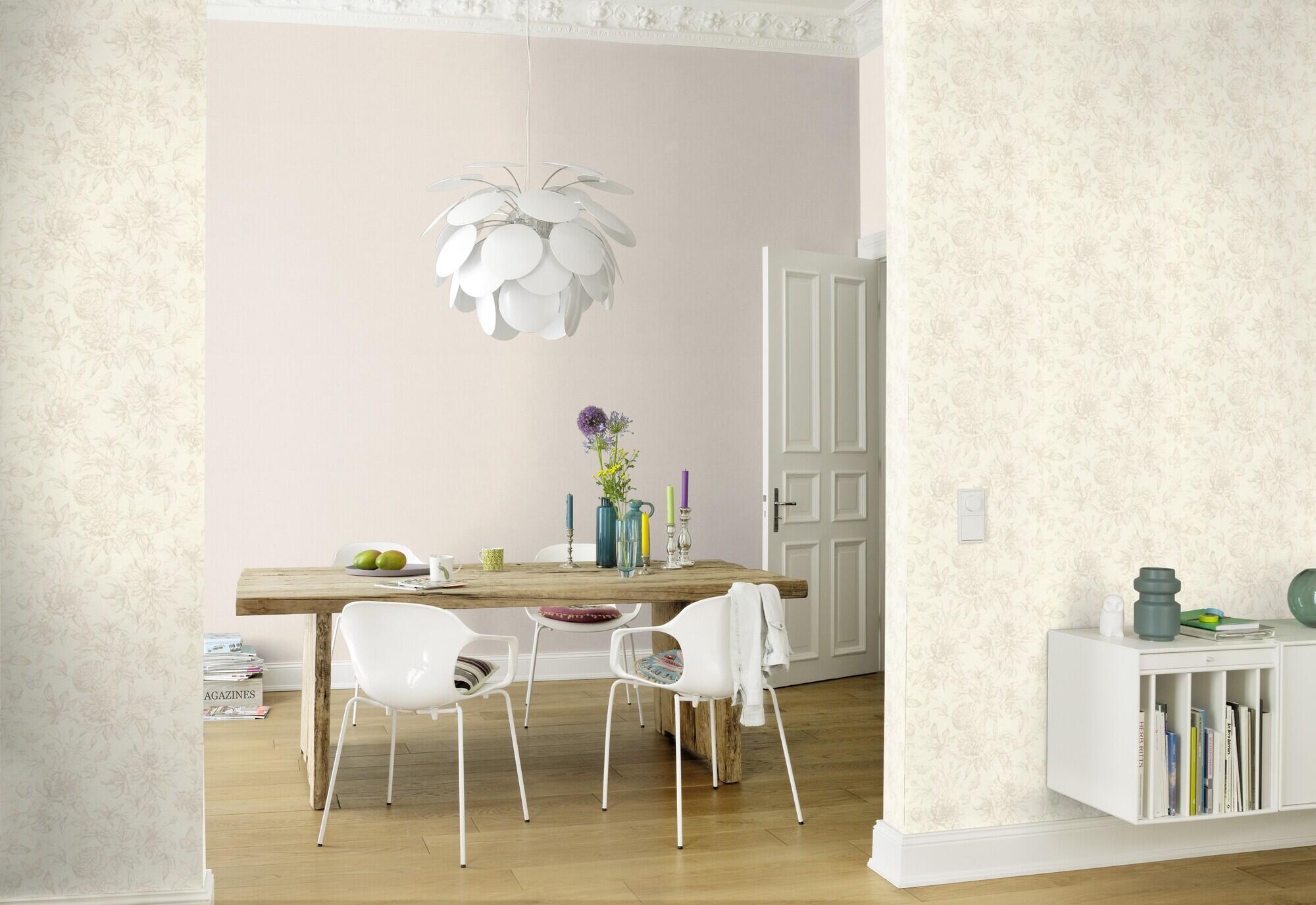 Papel pintado vinilo aplicación cola en pared botánico, plantas o floral 793932 multicolor rasch 53cmx10m superlavable. apto para cocinas o baños