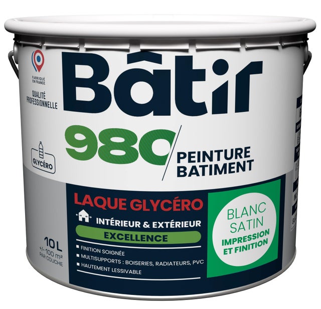 Peinture intérieure mur et plafond blanc satin glycéro 10 L - BATIR 980