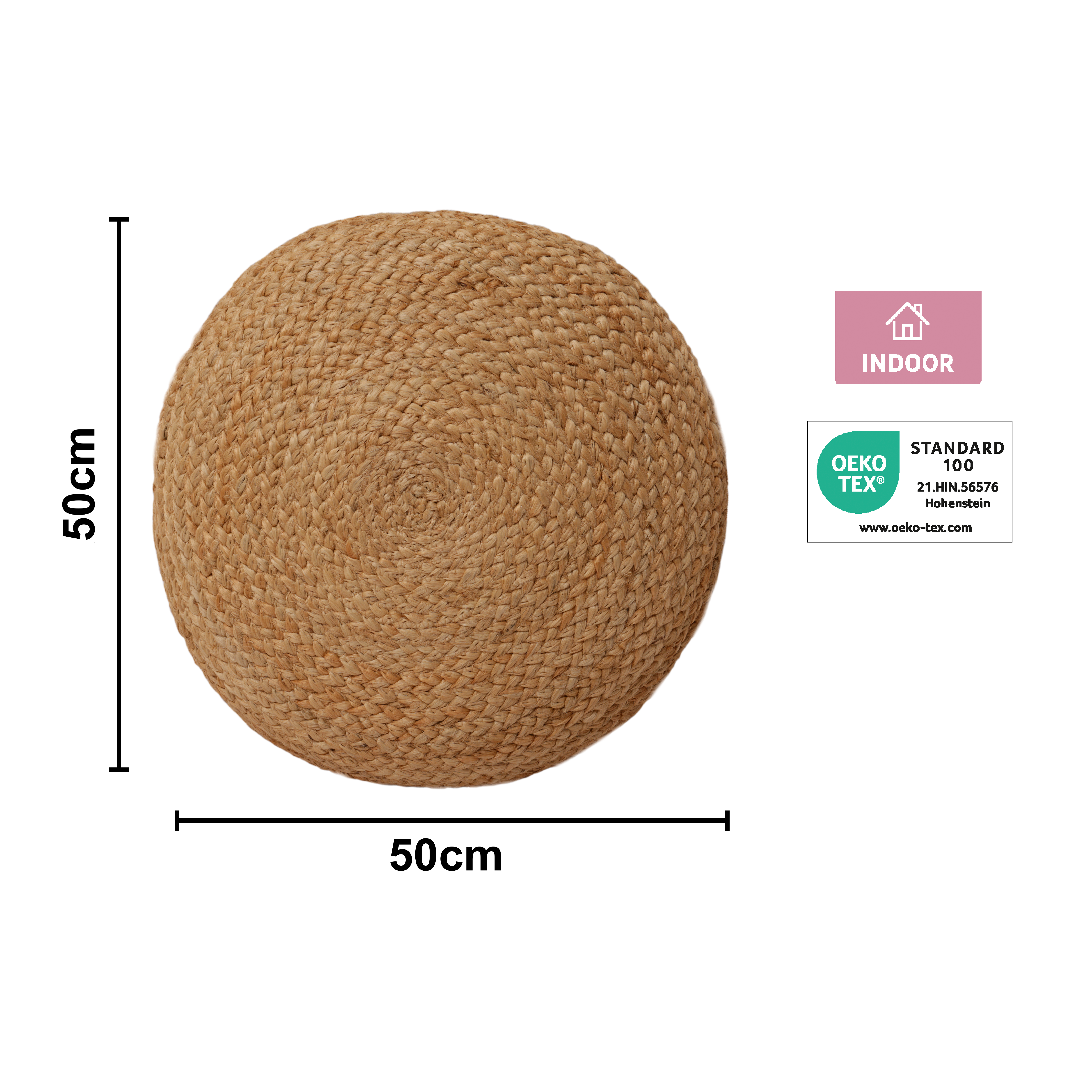 Coussin de sol Nils, jute, l.50 x L.50 cm, INSPIRE - 2