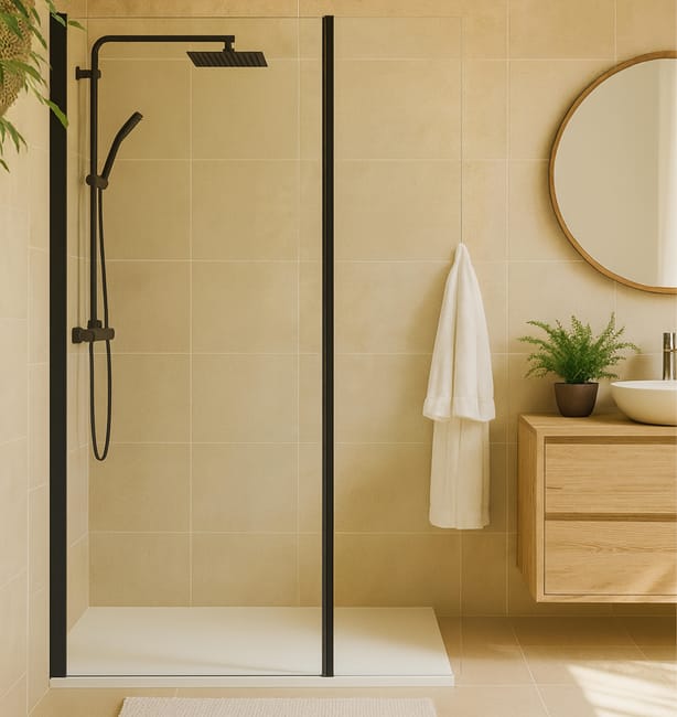 MAMPARA PANEL DE DUCHA PUERTA ABATIBLE CARIBE PRO 40CM NEGRO - 1