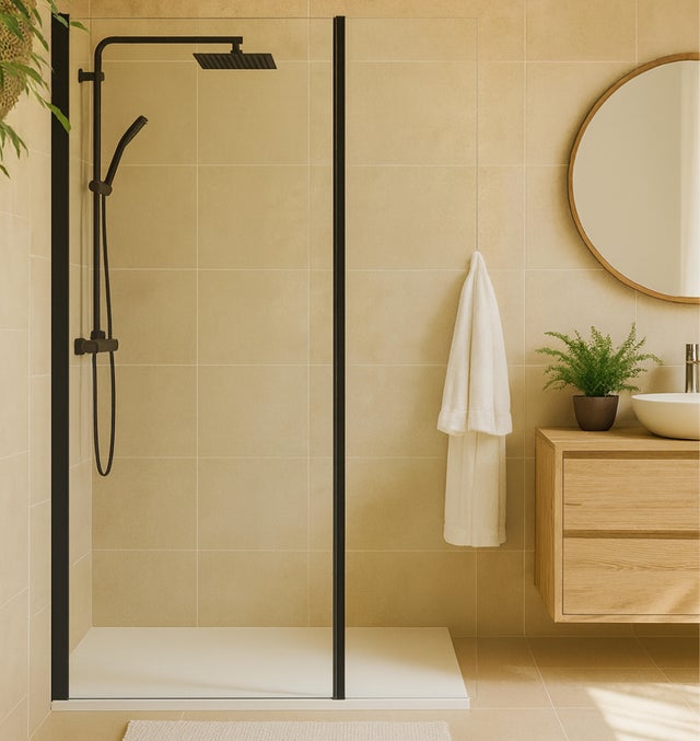 MAMPARA PANEL DE DUCHA PUERTA ABATIBLE CARIBE PRO 40CM NEGRO