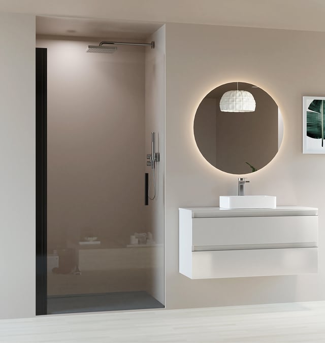 MAMPARA PANEL DE DUCHA ABATIBLE CARIBE PRO 90CM CON TIRADOR NEGRO