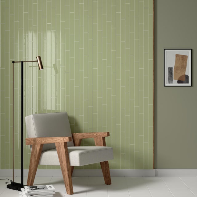 Carrelage mur intérieur Banaba Brillant kaki l.5 x L.25 cm