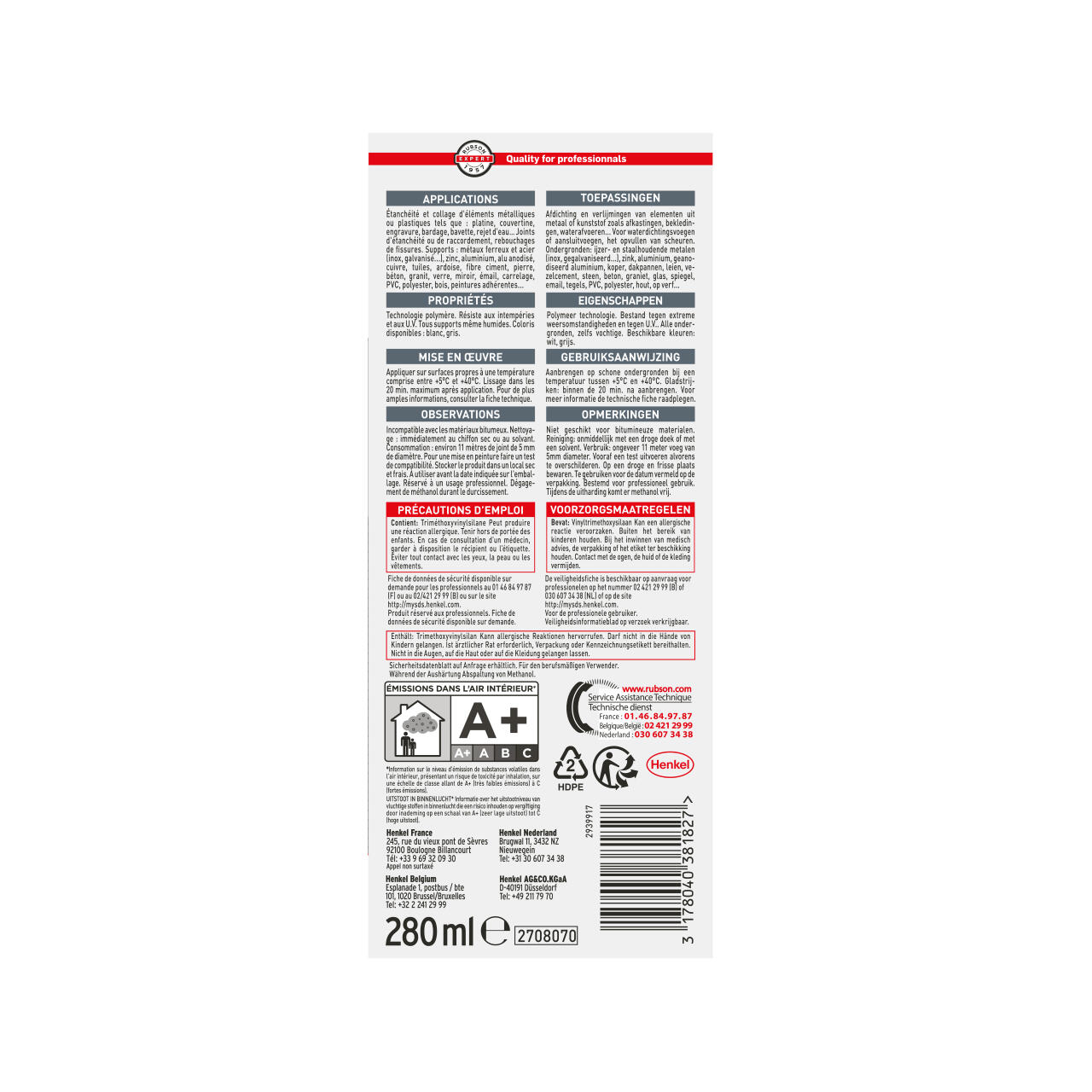 Mastic zinguerie couverture gris 280 ml Ms3 - RUSBON - 2