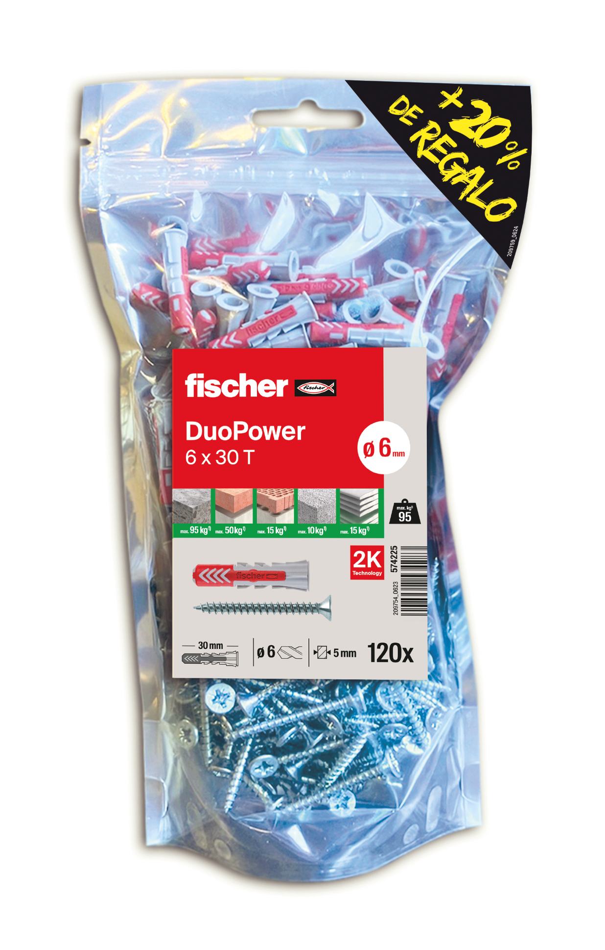Bolsa con 120 tacos y tornillos duopower de 6x30 - 5