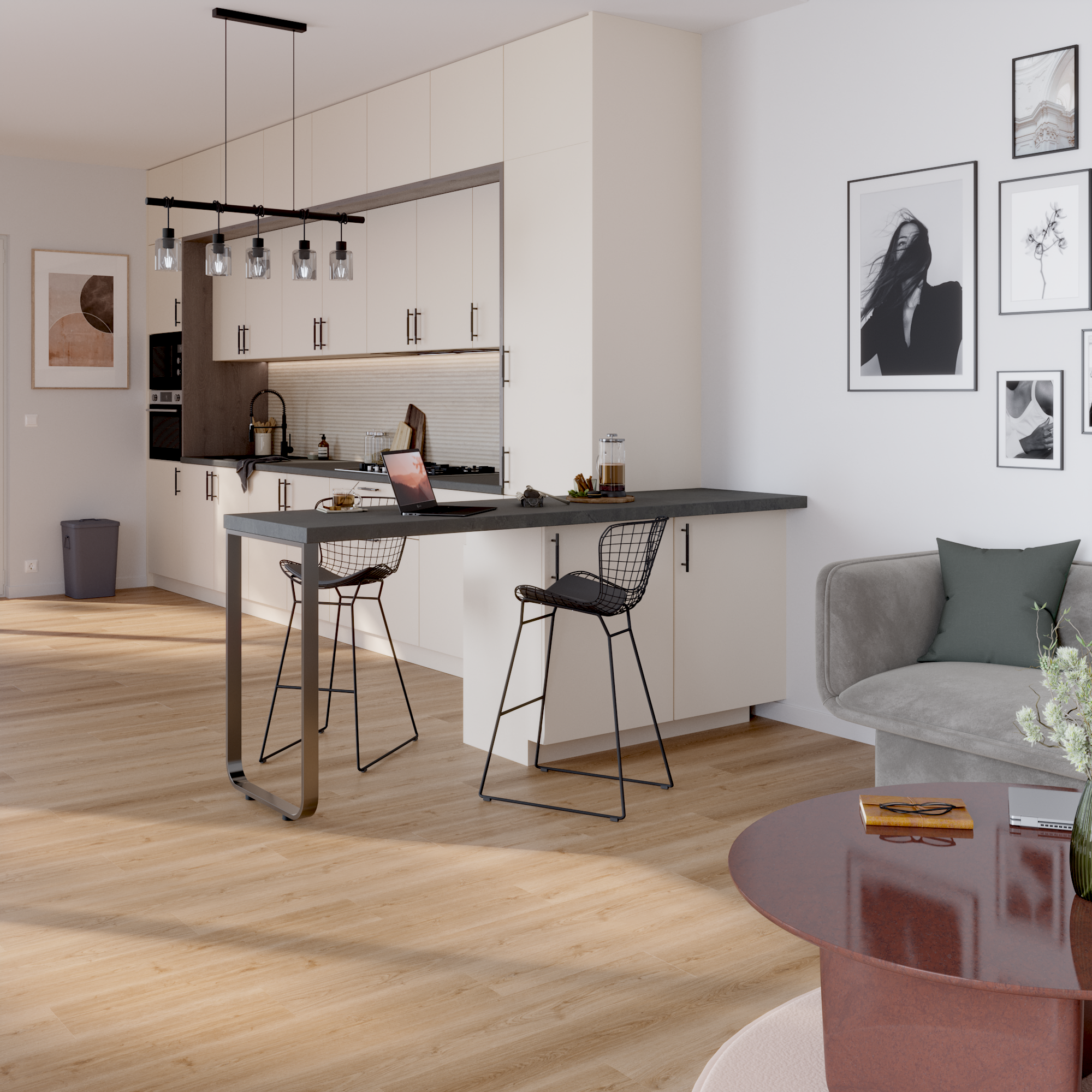 Lame PVC/SPC clipsable bois naturel Ep.5 mm passage intense, Farielle K200 - KERENIS - 2