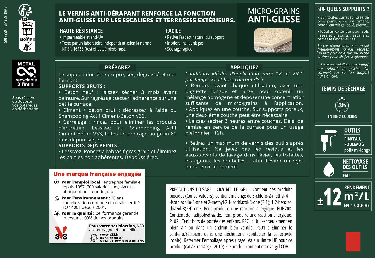 Vernis antidérapant sol V33, incolore satiné, 0.75 l - 2